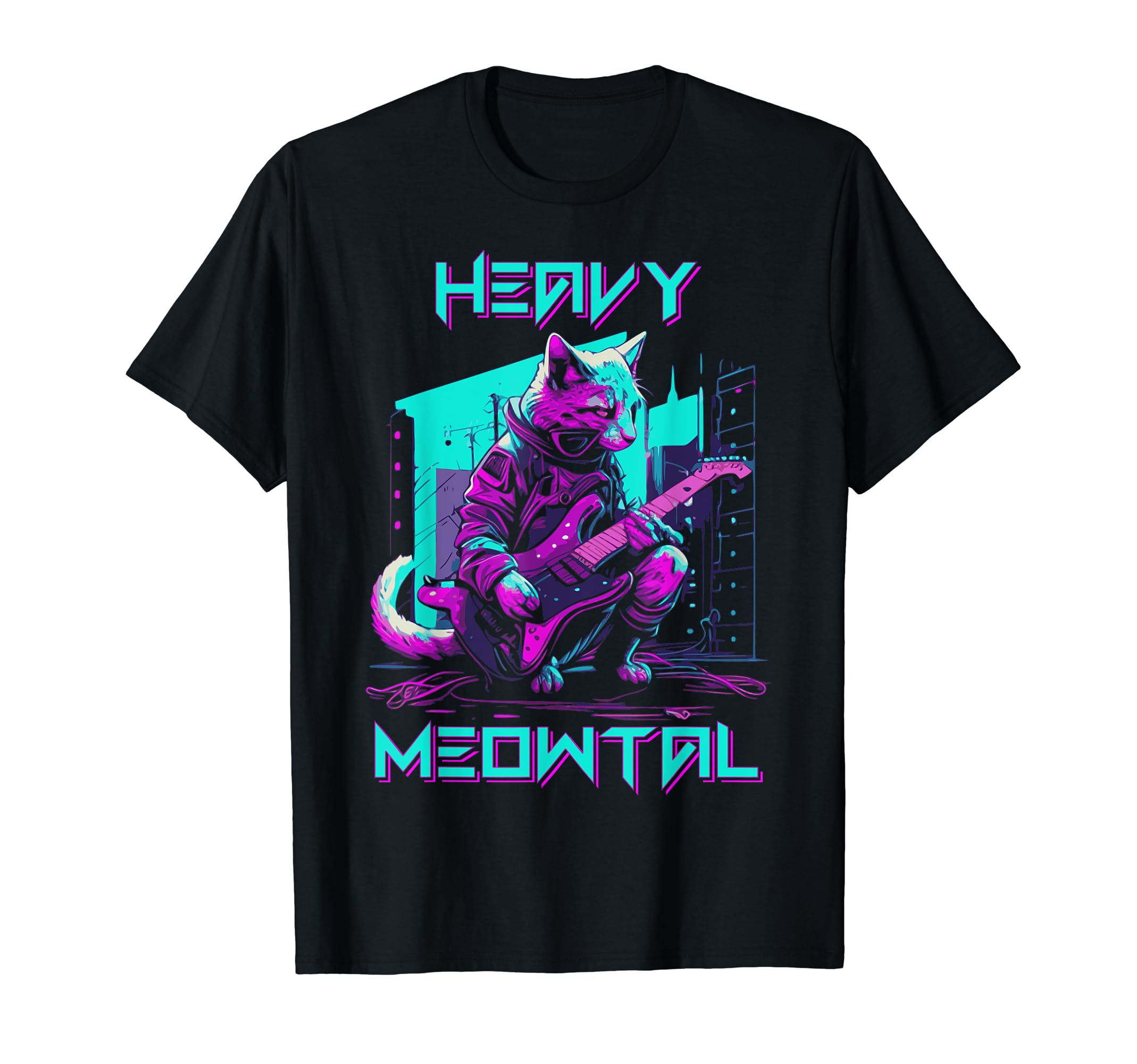 Vaporwave 80S Cat Playing Guitar T-Shirt - Custom Art Print Men Women - T-Shirt, Sweatshirt, Hoodie