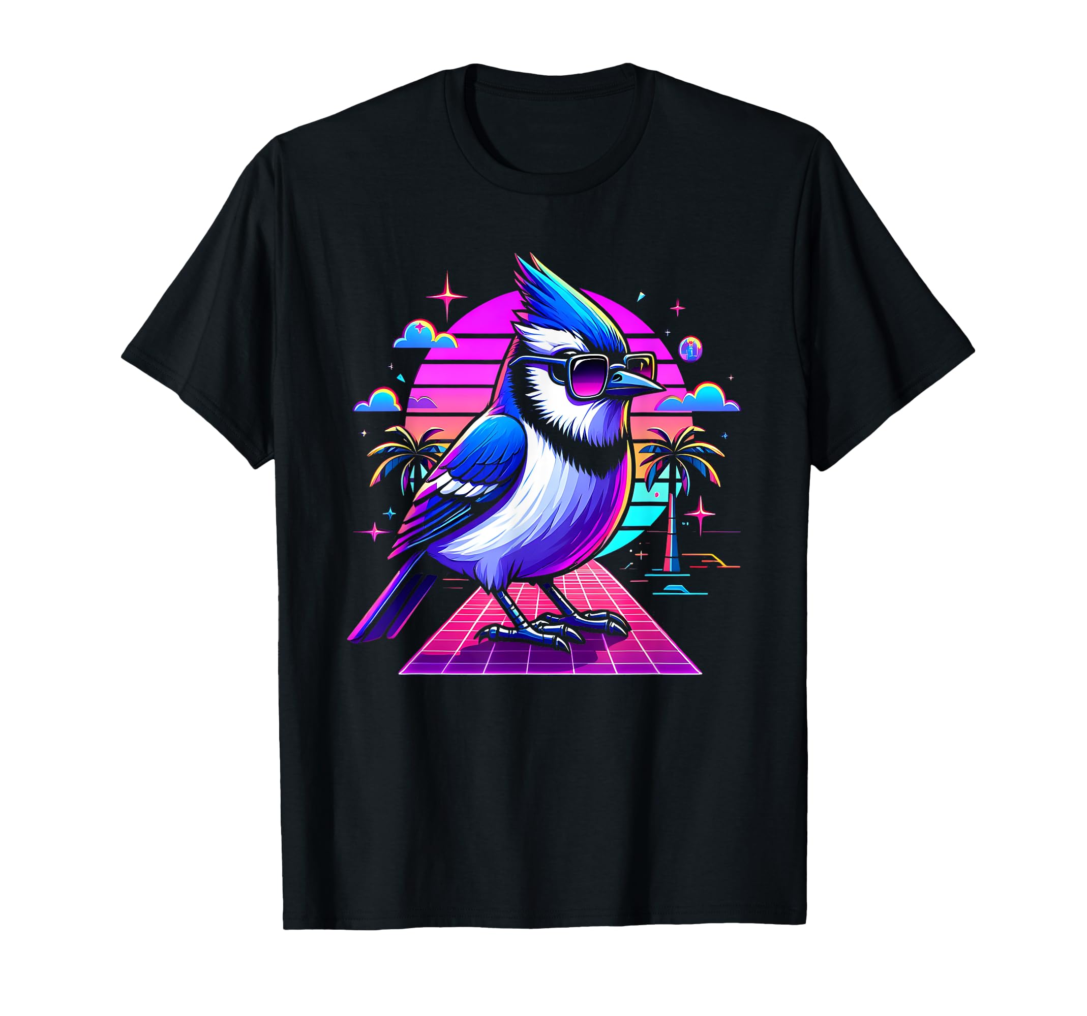 Blue Jay Bird 80S Retrowave 90S T-Shirt - Fun Novelty Design Men Women - T-Shirt, Sweatshirt, Hoodie