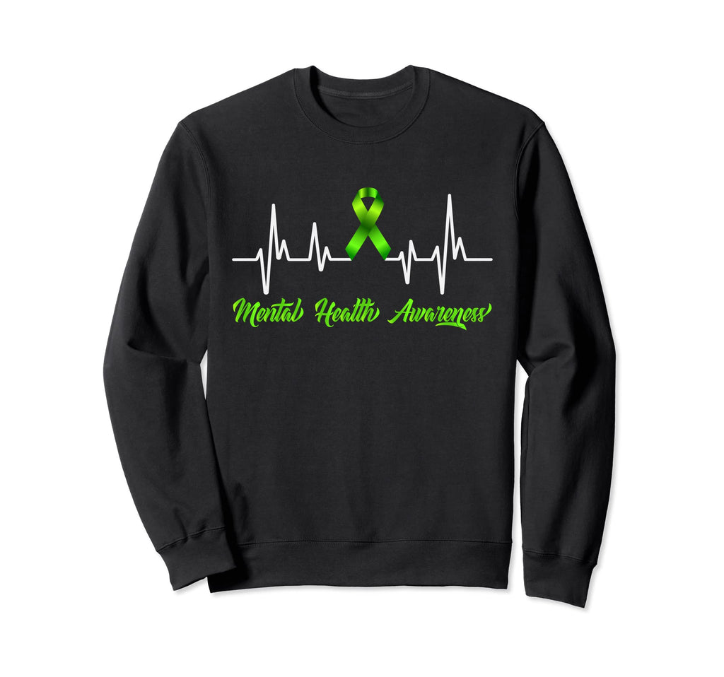 Green Ribbon Heartbeat Mental Sweatshirt - Novelty Apparel for Adults - T-Shirt, Sweatshirt, Hoodie
