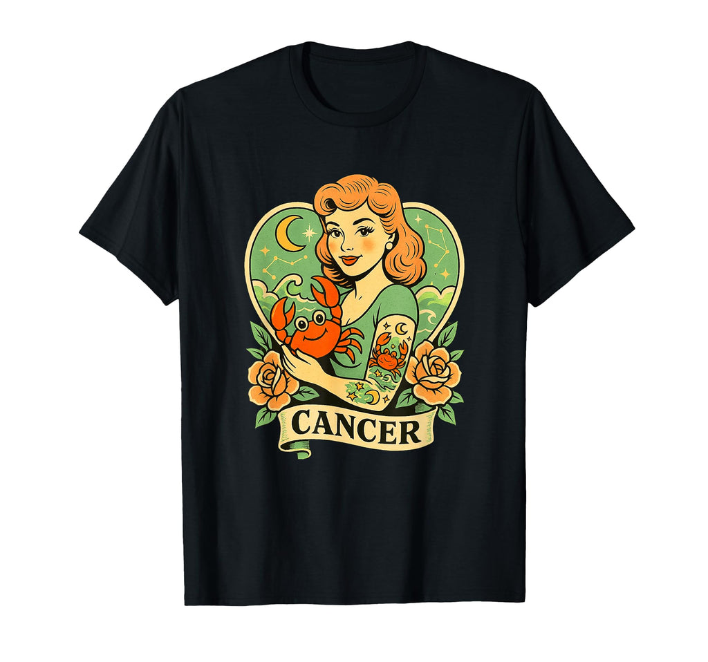 Cancer Zodiac Pin Up Crab Tattoo T-Shirt - Trendy Graphic for Adults - T-Shirt, Sweatshirt, Hoodie