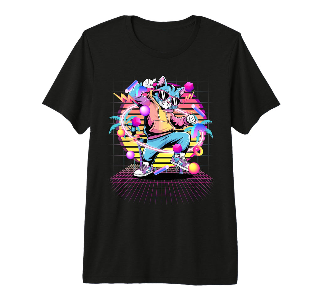 Cat Dancing 80S Vaporwave Synthwave T-Shirt - Minimalist Print Unisex - T-Shirt, Sweatshirt, Hoodie