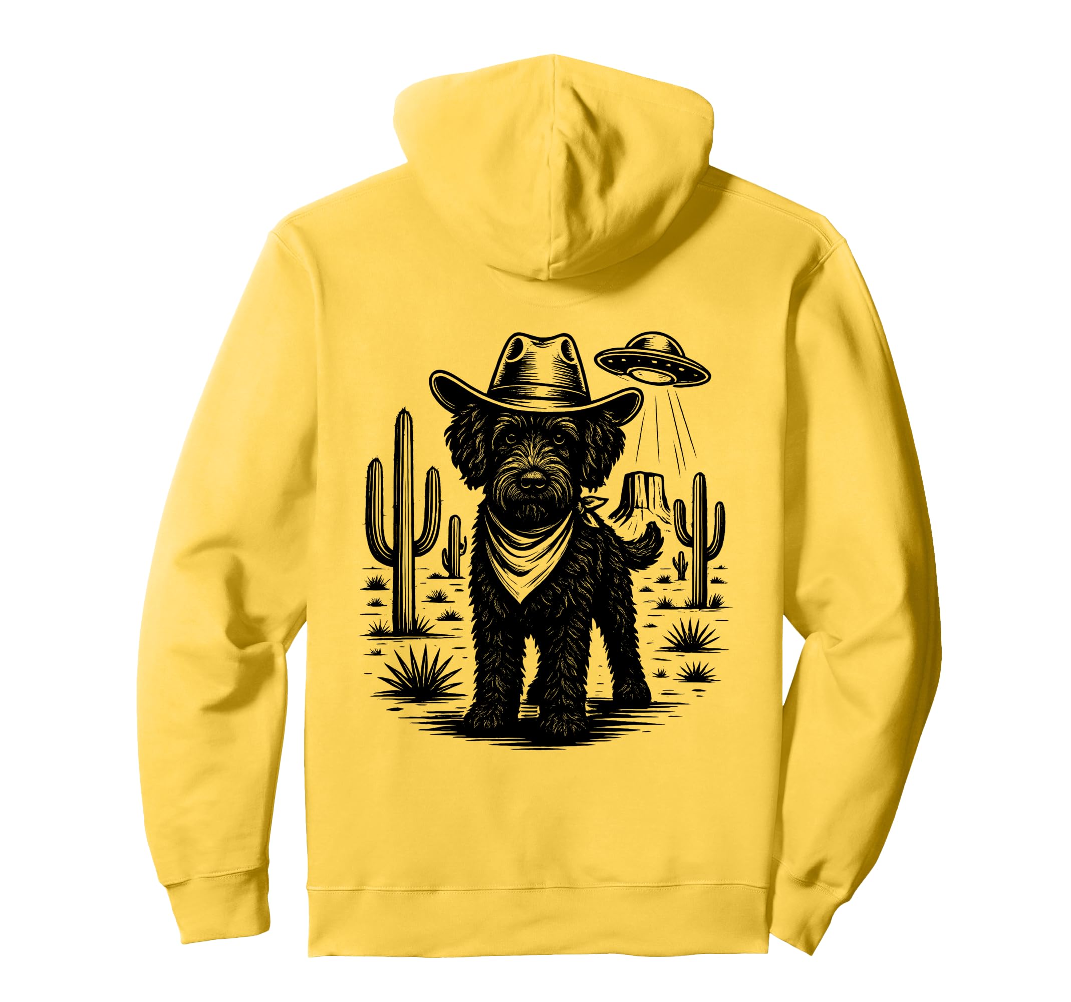Cowboy Black Labradoodle Dog Ufo Hoodie - Custom Art Print Men Women - T-Shirt, Sweatshirt, Hoodie