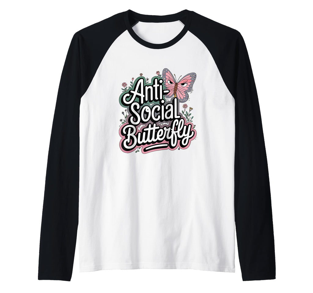Anti Social Butterfly Raglan Baseball T-Shirt - Custom Art Print Men Women - T-Shirt, Sweatshirt, Hoodie