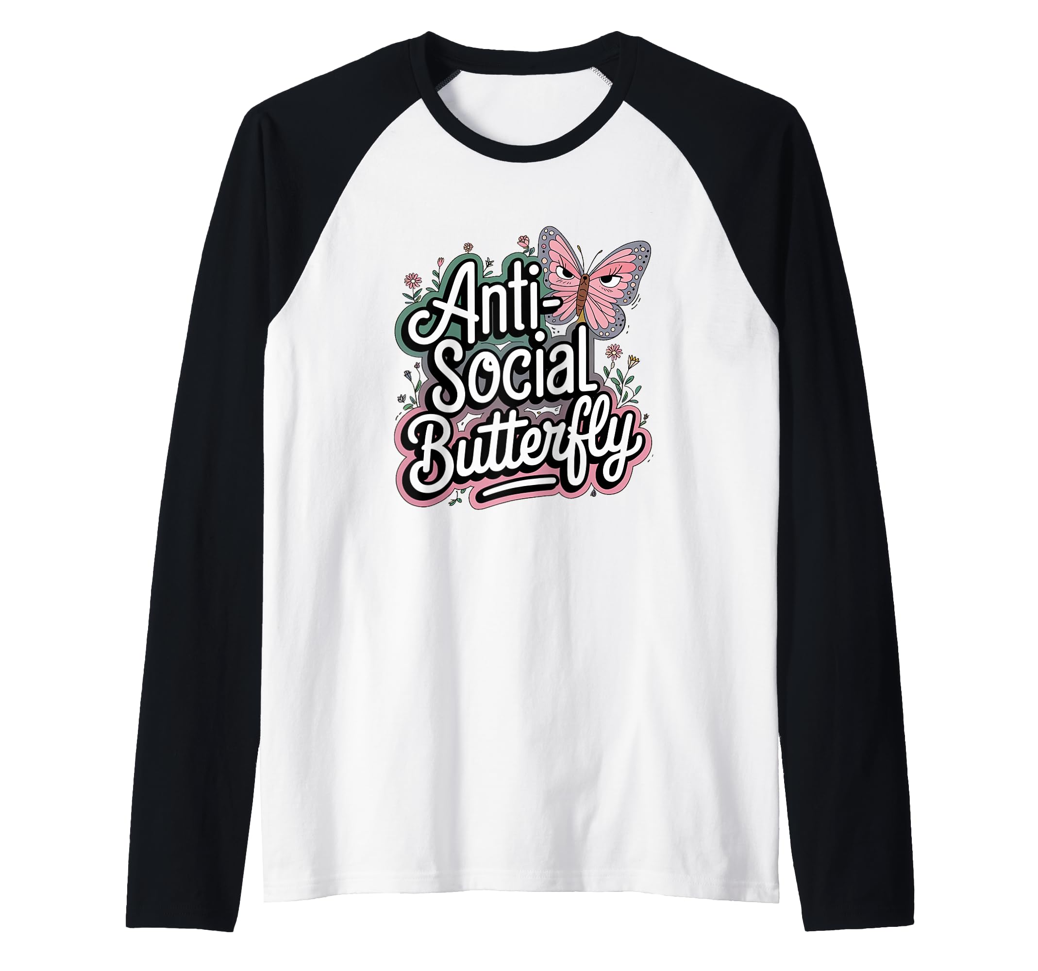 Anti Social Butterfly Raglan Baseball T-Shirt - Custom Art Print Men Women - T-Shirt, Sweatshirt, Hoodie