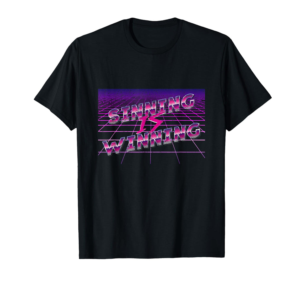 Synthwave Sinning Is Winning T-Shirt - Minimalist Print Men Women - T-Shirt, Sweatshirt, Hoodie