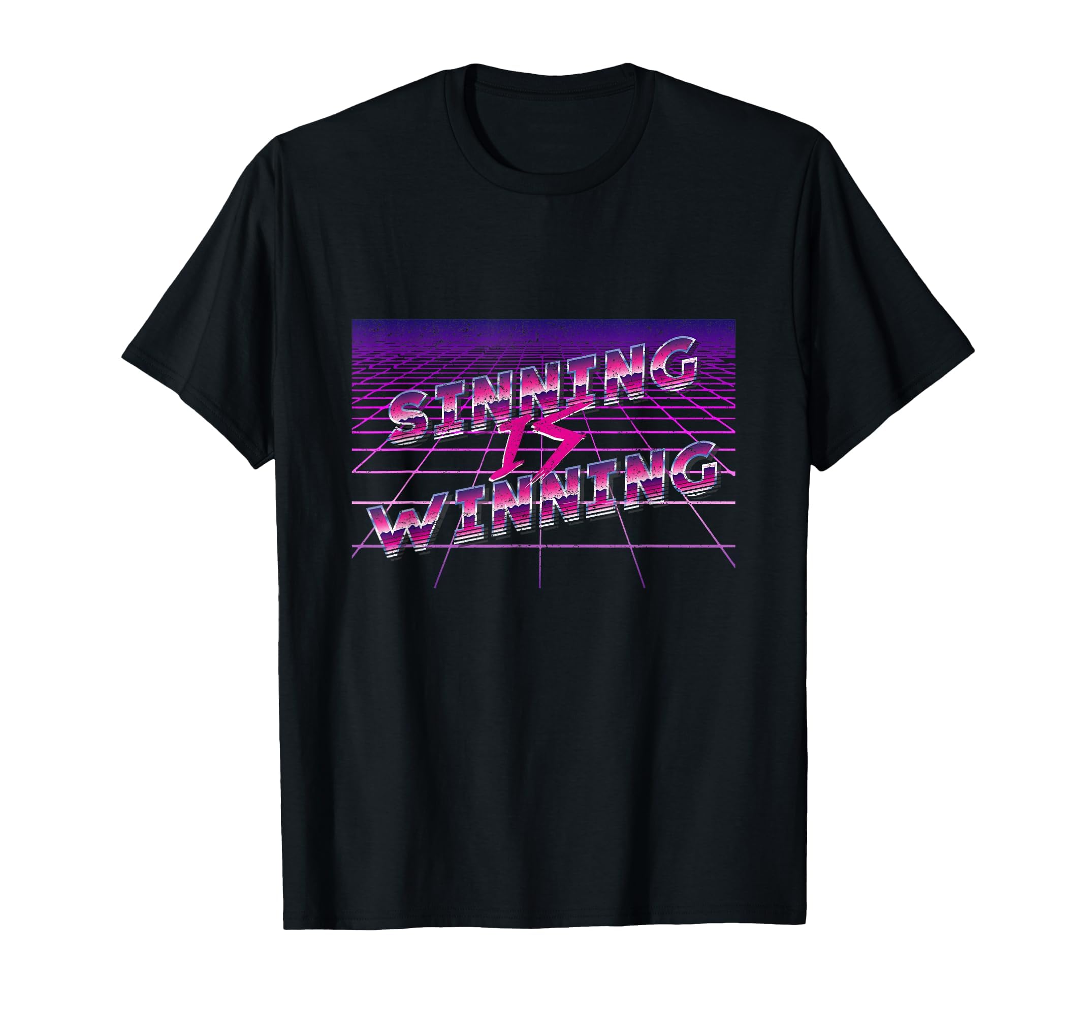 Synthwave Sinning Is Winning T-Shirt - Minimalist Print Men Women - T-Shirt, Sweatshirt, Hoodie