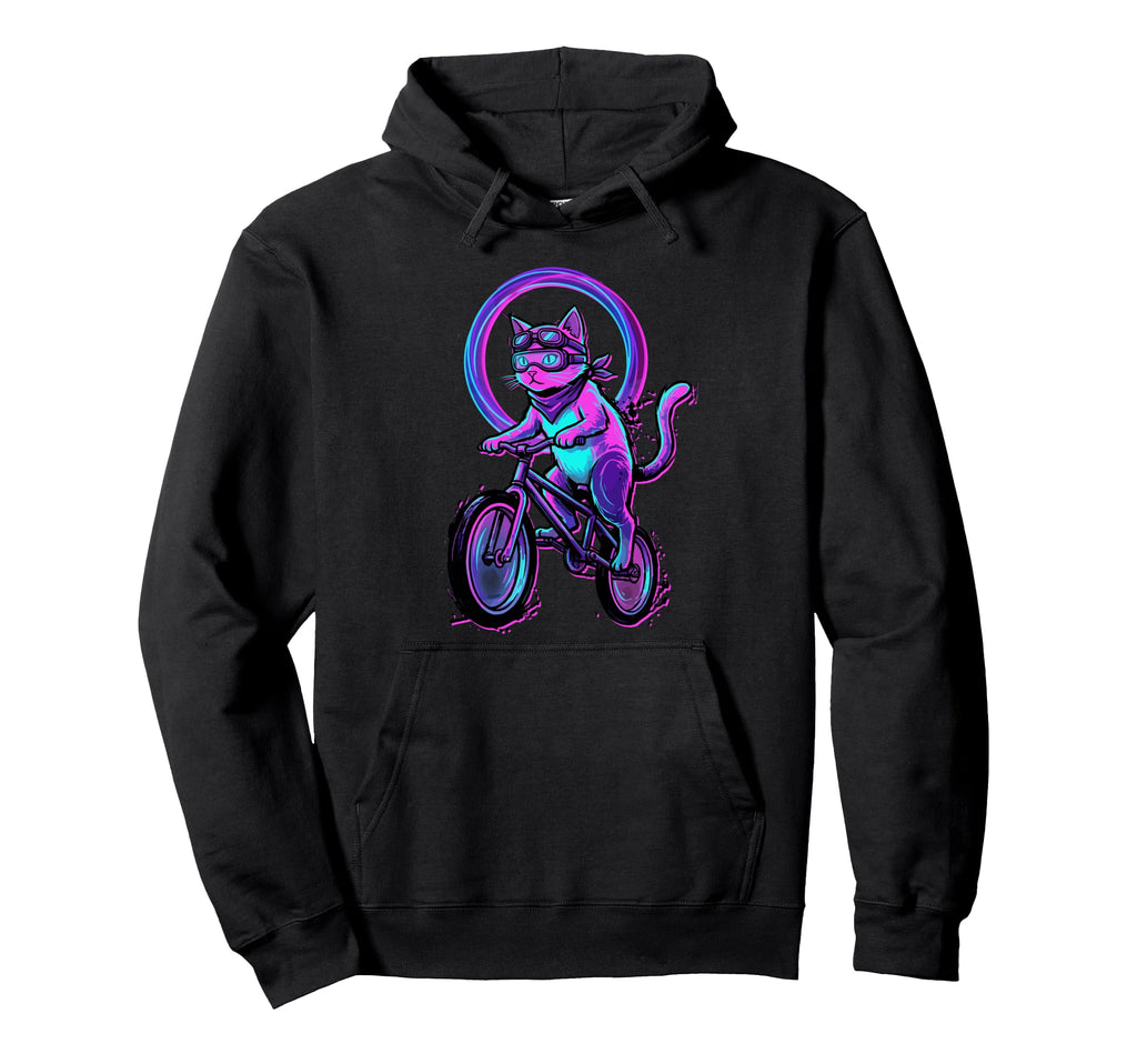 Bmx Cat Rider Vaporwave Cycling 80S Hoodie - Custom Art Print Unisex - T-Shirt, Sweatshirt, Hoodie