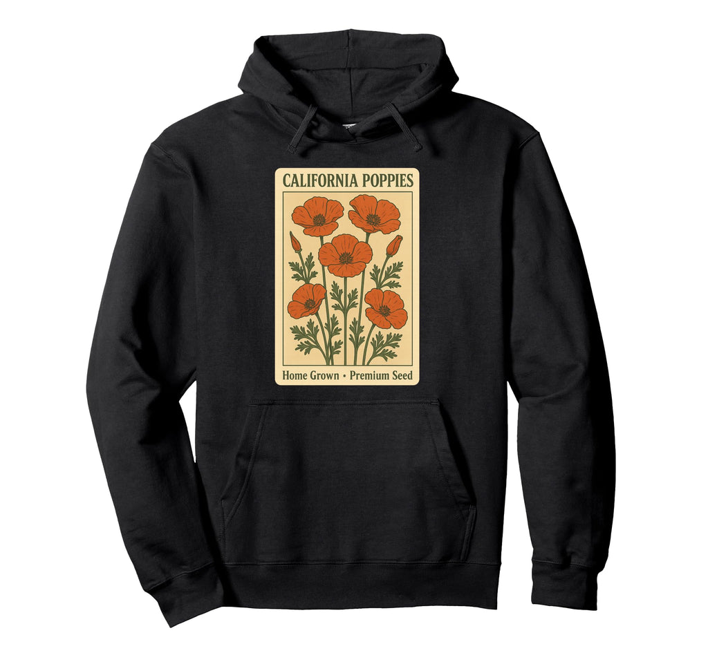 California Poppies Botanical Art Hoodie - Custom Art Print Unisex - T-Shirt, Sweatshirt, Hoodie