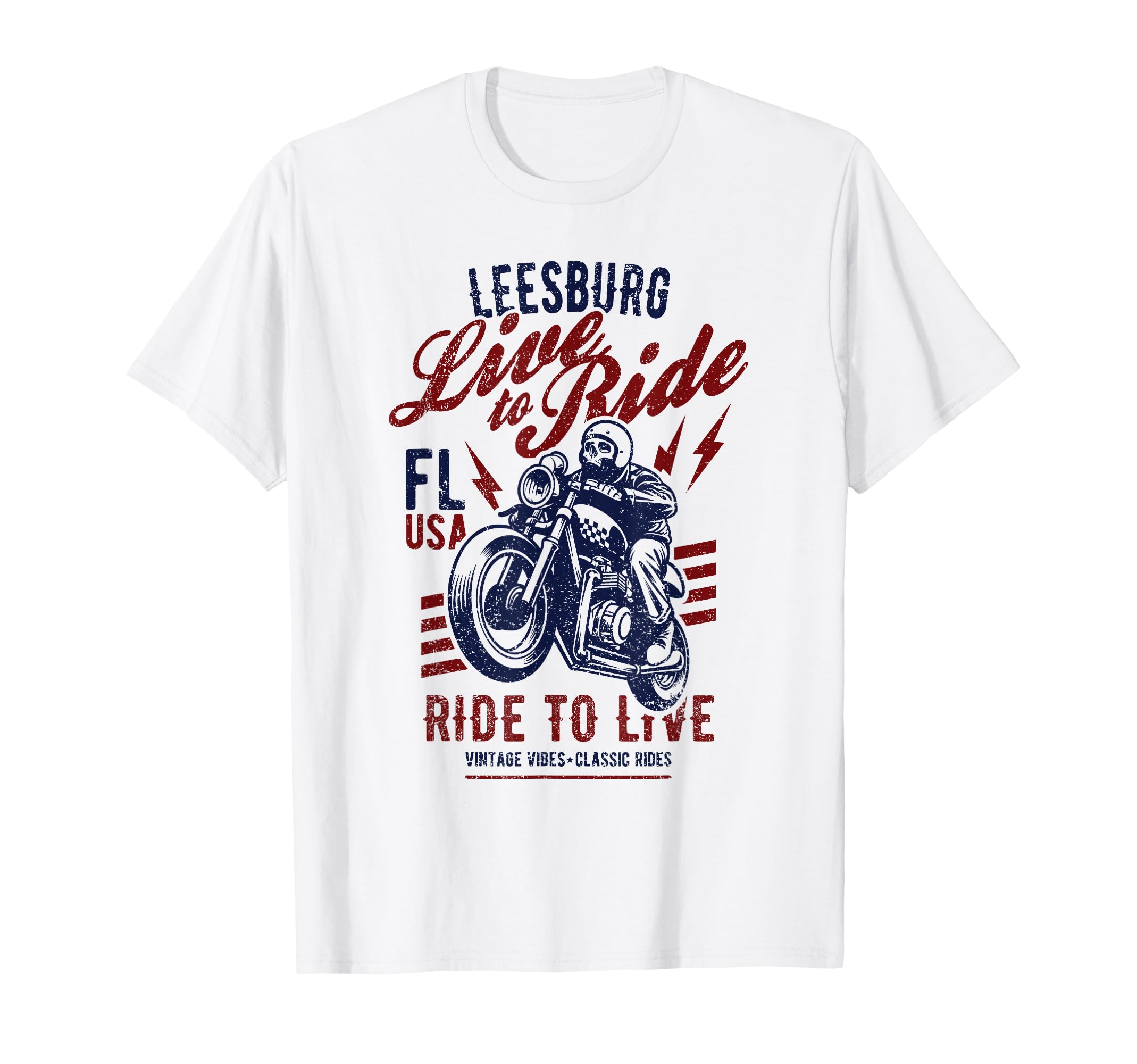 Leesburg Florida Usa Motorcycle Skull T-Shirt - Novelty Apparel Men Women - T-Shirt, Sweatshirt, Hoodie