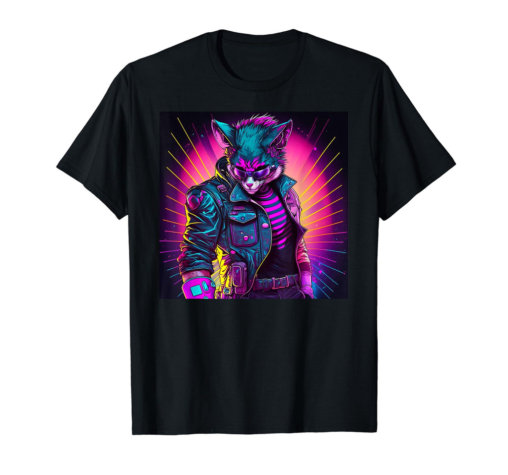 Synthwave Cat 80S Vibe T-Shirt - Minimalist Print Men Women - T-Shirt, Sweatshirt, Hoodie