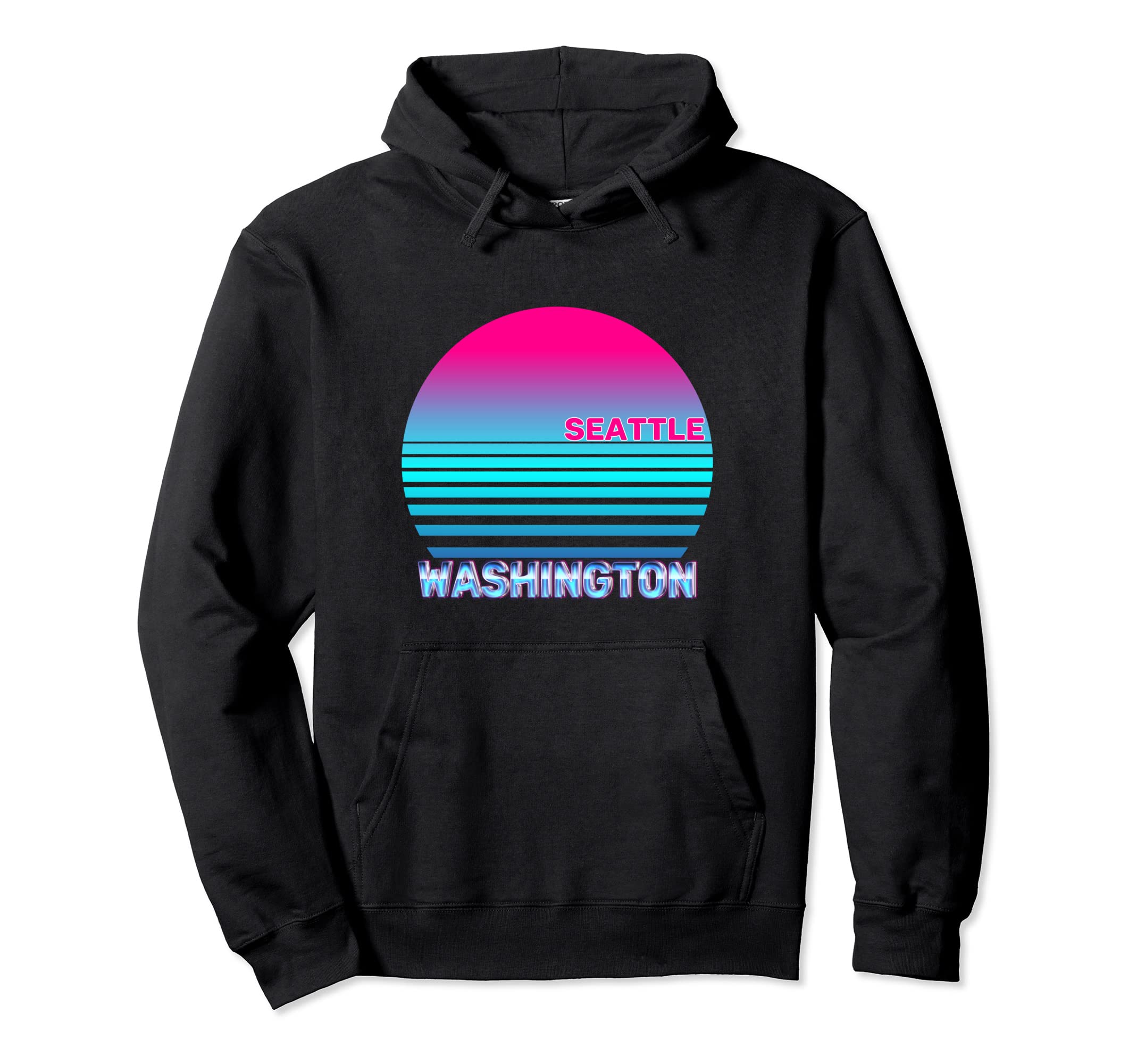 Seattle Washington Vaporwave 1980S Hoodie - Fun Novelty Design Men Women - T-Shirt, Sweatshirt, Hoodie
