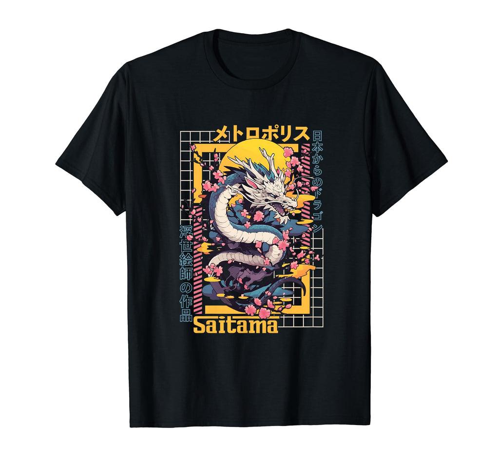 Saitama City Synthwave 80S Dragon Asian T-Shirt - Graphic Print Men Women - T-Shirt, Sweatshirt, Hoodie