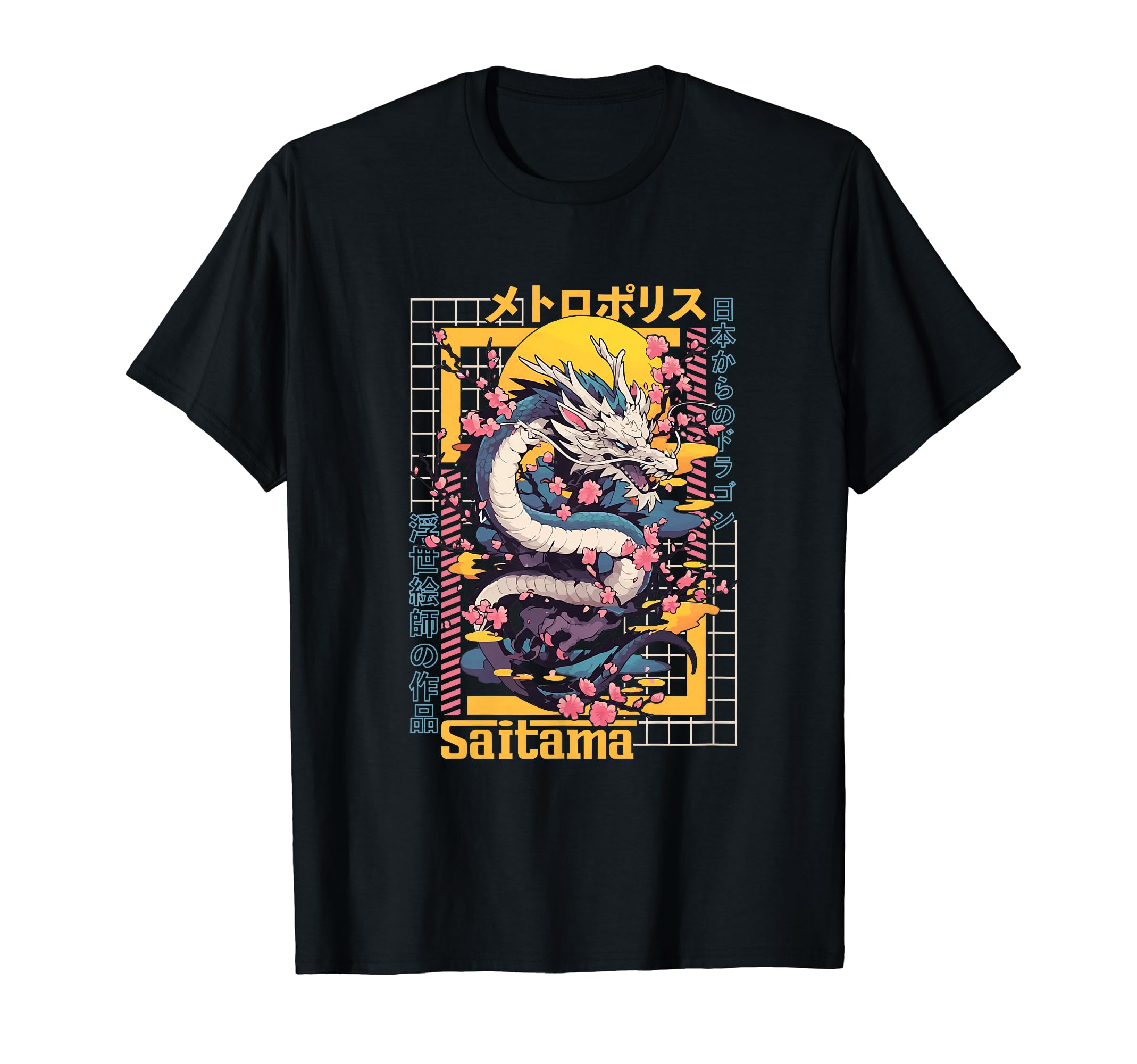 Saitama City Synthwave 80S Dragon Asian T-Shirt - Graphic Print Men Women - T-Shirt, Sweatshirt, Hoodie