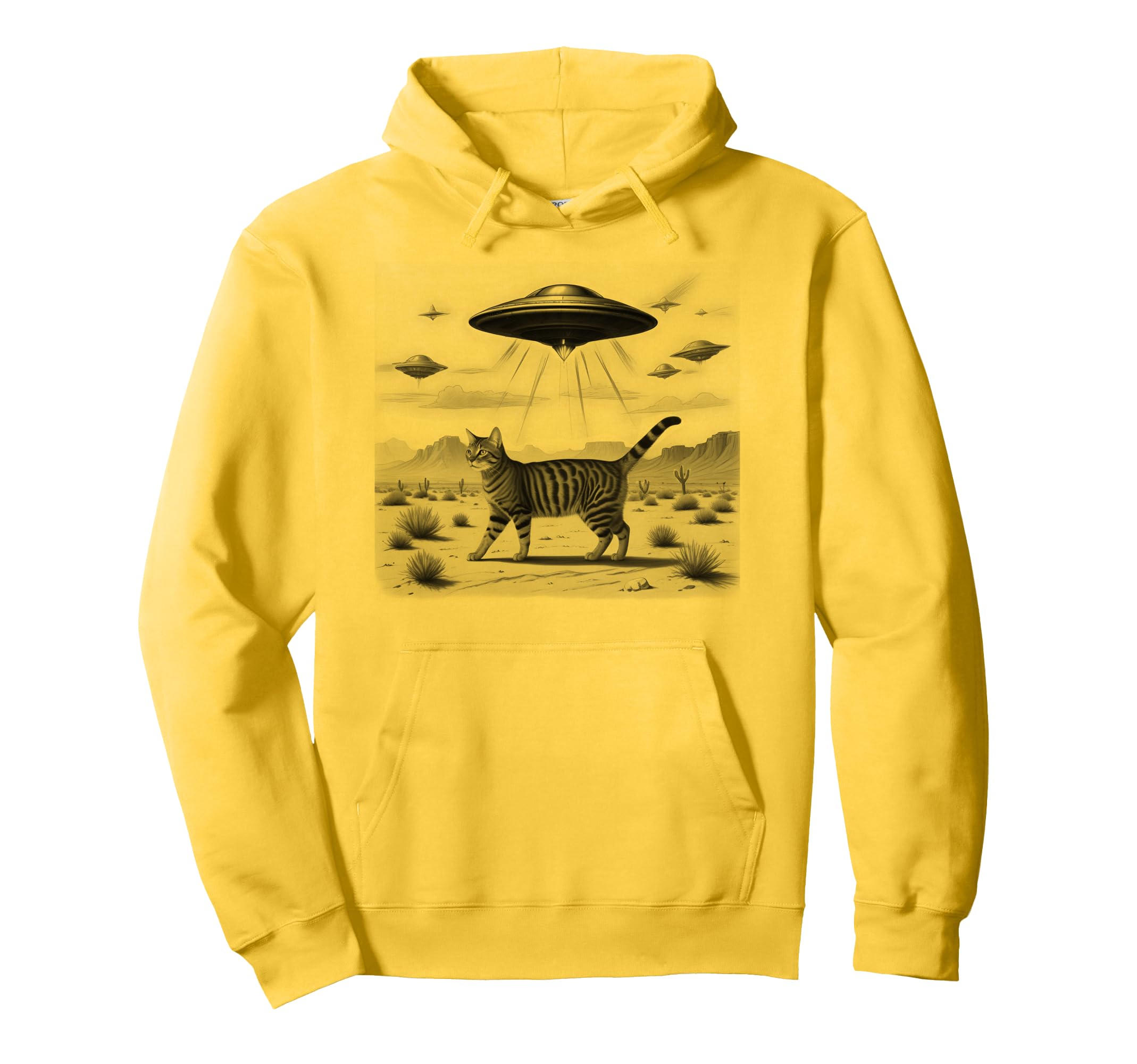 90S Western Desert Cat Ufo Wild West Hoodie - Novelty Apparel Men Women - T-Shirt, Sweatshirt, Hoodie