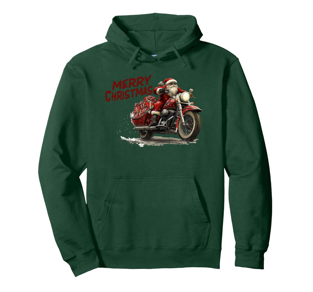 Merry Santa Riding Motorcycle Bike Hoodie - Aesthetic Graphic for Adults - T-Shirt, Sweatshirt, Hoodie