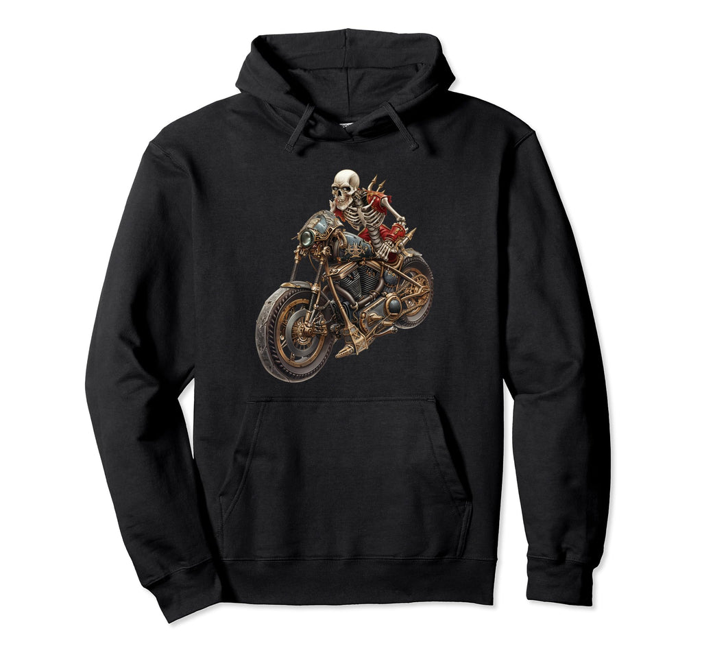Skeleton Biker Wings Skull Motorcycle Hoodie - Unique Graphic Men Women - T-Shirt, Sweatshirt, Hoodie