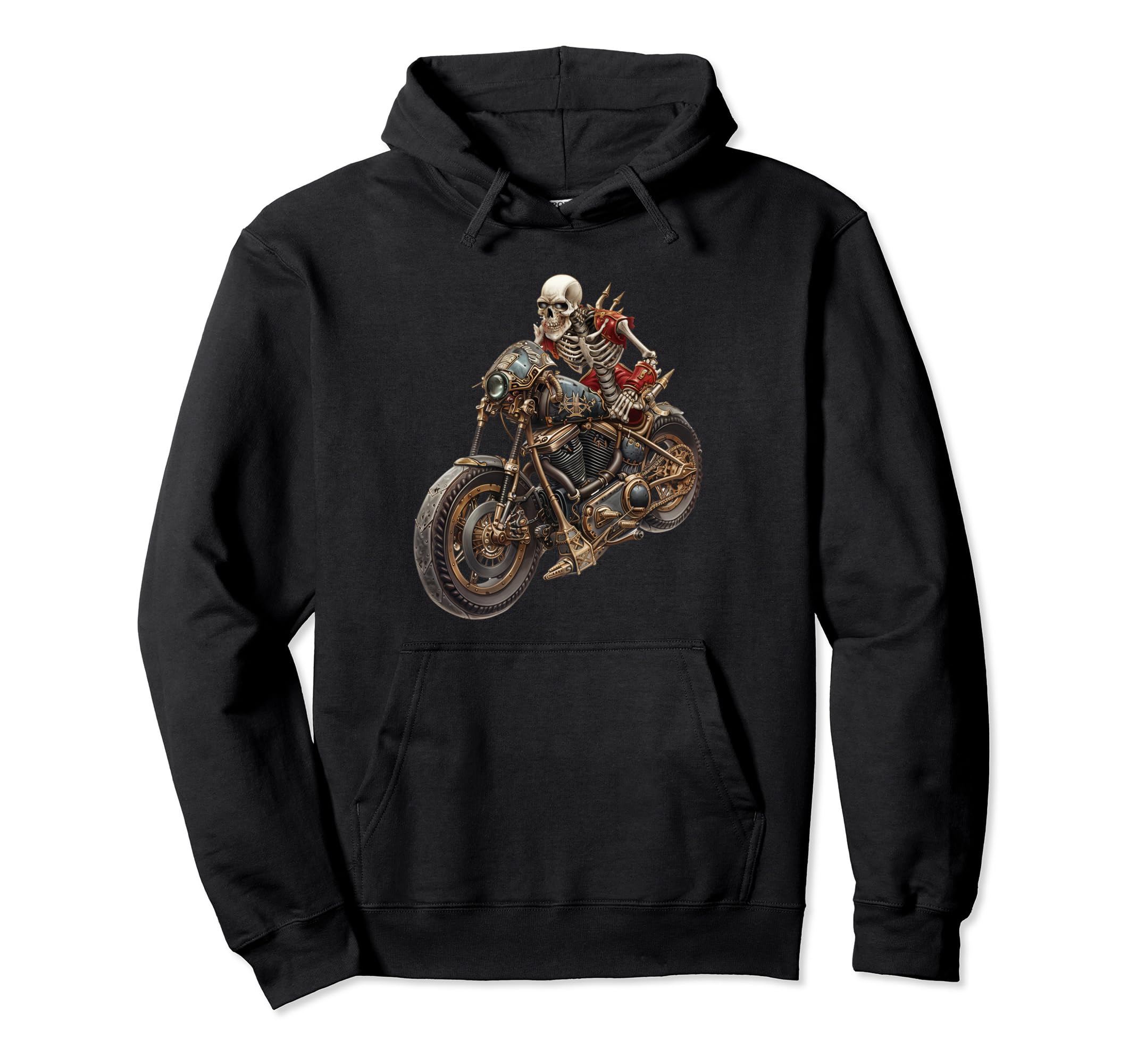 Skeleton Biker Wings Skull Motorcycle Hoodie - Unique Graphic Men Women - T-Shirt, Sweatshirt, Hoodie