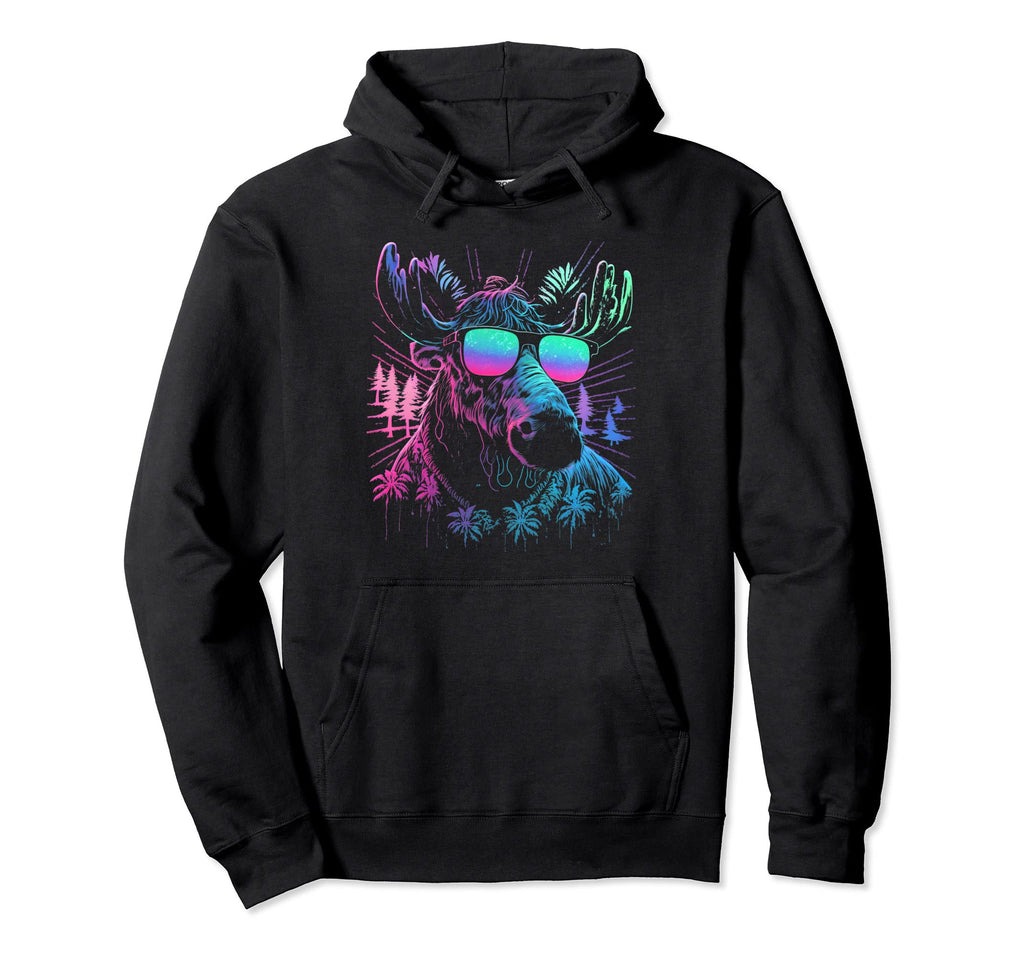 Vaporwave Synthwave Moose Sunglasses Hoodie - Unique Graphic for Adults - T-Shirt, Sweatshirt, Hoodie