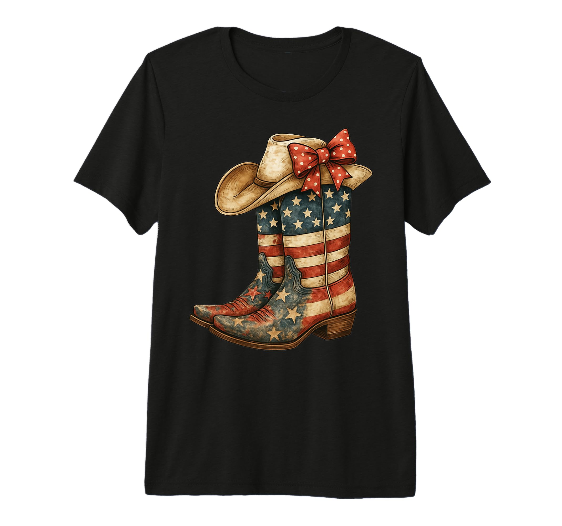 Western Cowboy Boots Cowgirl American Flag T-Shirt - Graphic Print Unisex - T-Shirt, Sweatshirt, Hoodie