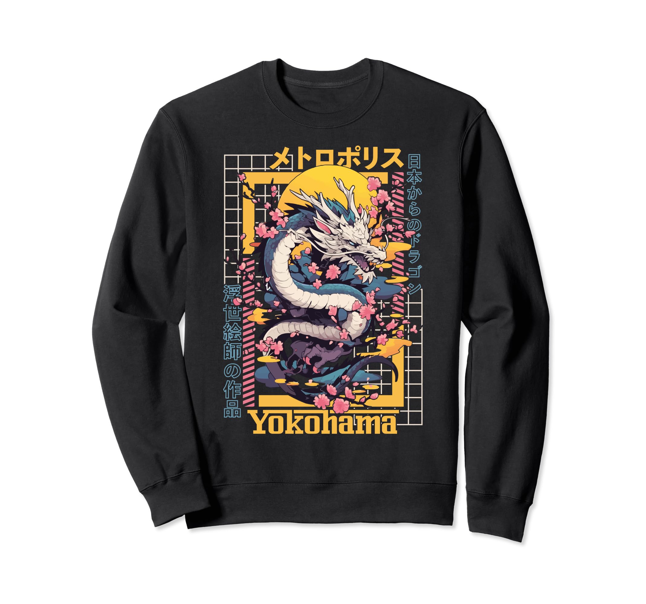 Yokohama City Synthwave 80S Dragon Sweatshirt - Streetwear Style Men Women - T-Shirt, Sweatshirt, Hoodie