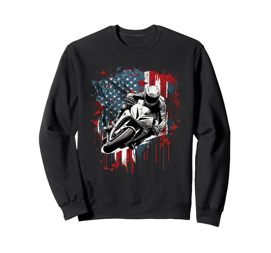 American Flag Motorcycle Patriotic Sweatshirt - Fun Novelty Design Unisex - T-Shirt, Sweatshirt, Hoodie