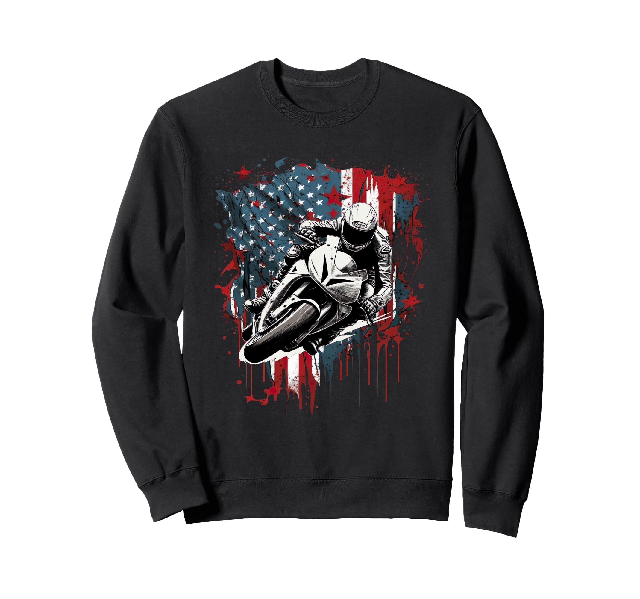 American Flag Motorcycle Patriotic Sweatshirt - Fun Novelty Design Unisex - T-Shirt, Sweatshirt, Hoodie