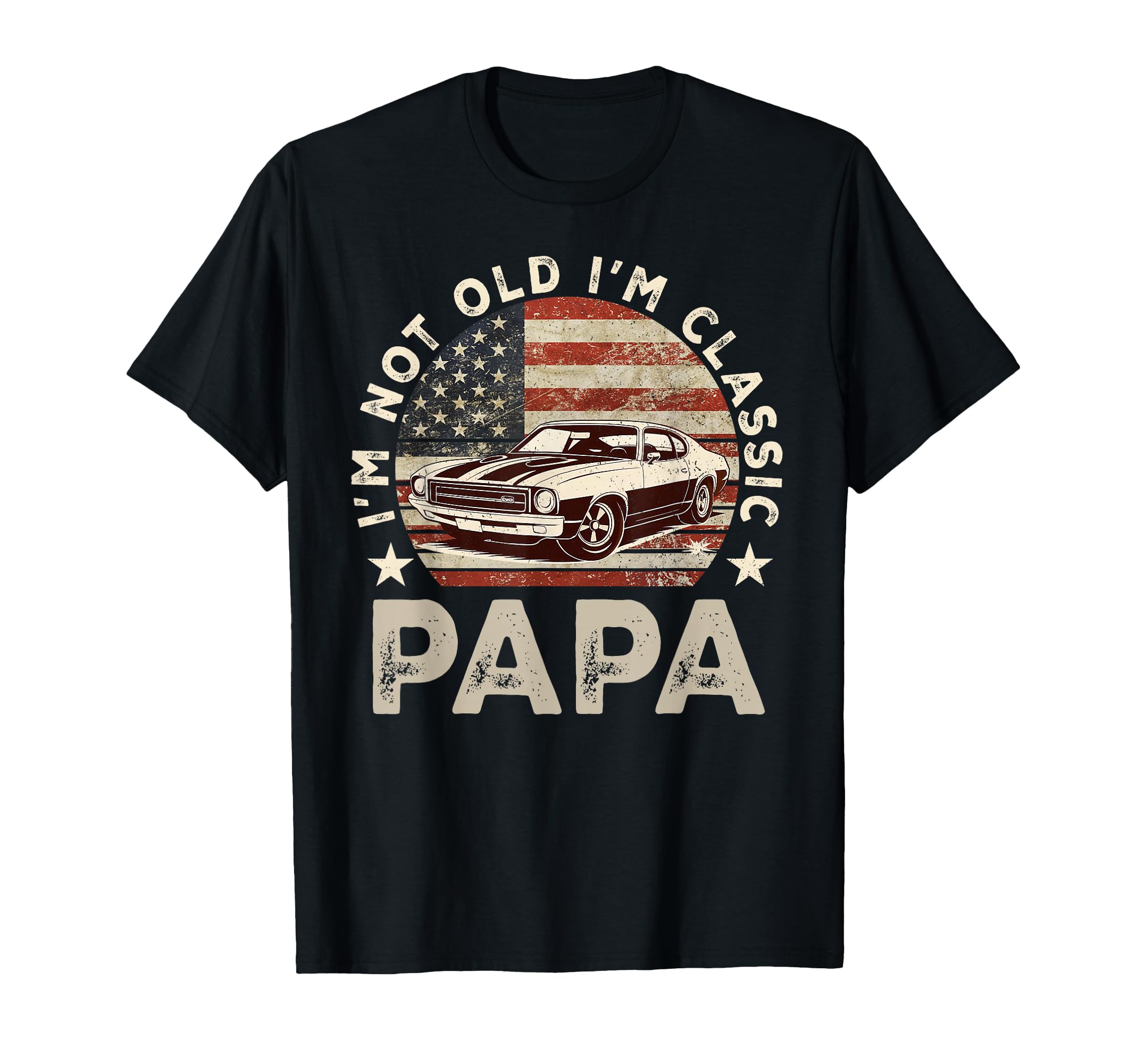Funny Old Car American Us Flag Mens Dad T-Shirt - Graphic Print Men Women - T-Shirt, Sweatshirt, Hoodie