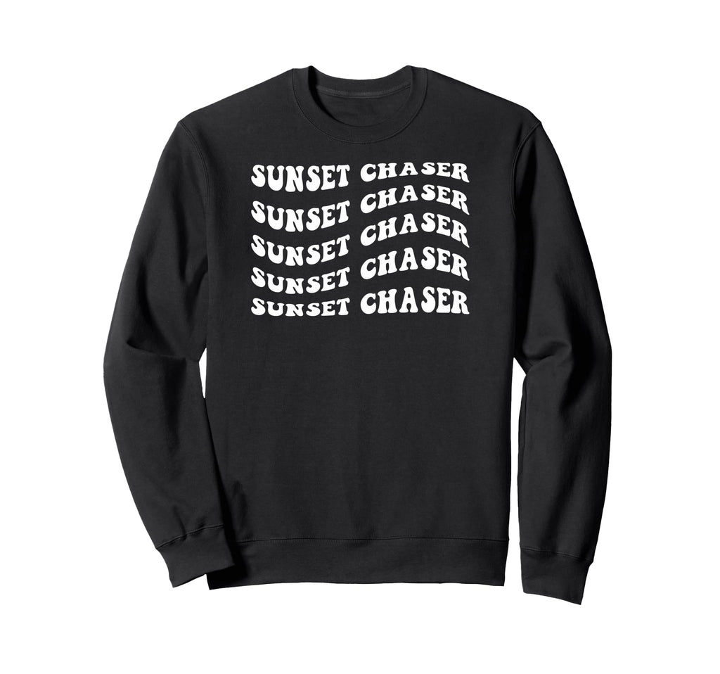 Sunset Chaser Wavy Text Sweatshirt - Aesthetic Graphic for Adults - T-Shirt, Sweatshirt, Hoodie