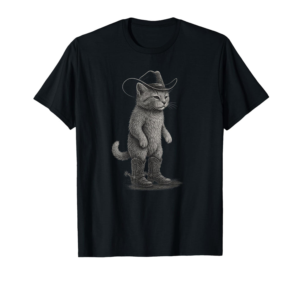 Howdy Cat Cowboy Western Country T-Shirt - Minimalist Print for Adults - T-Shirt, Sweatshirt, Hoodie