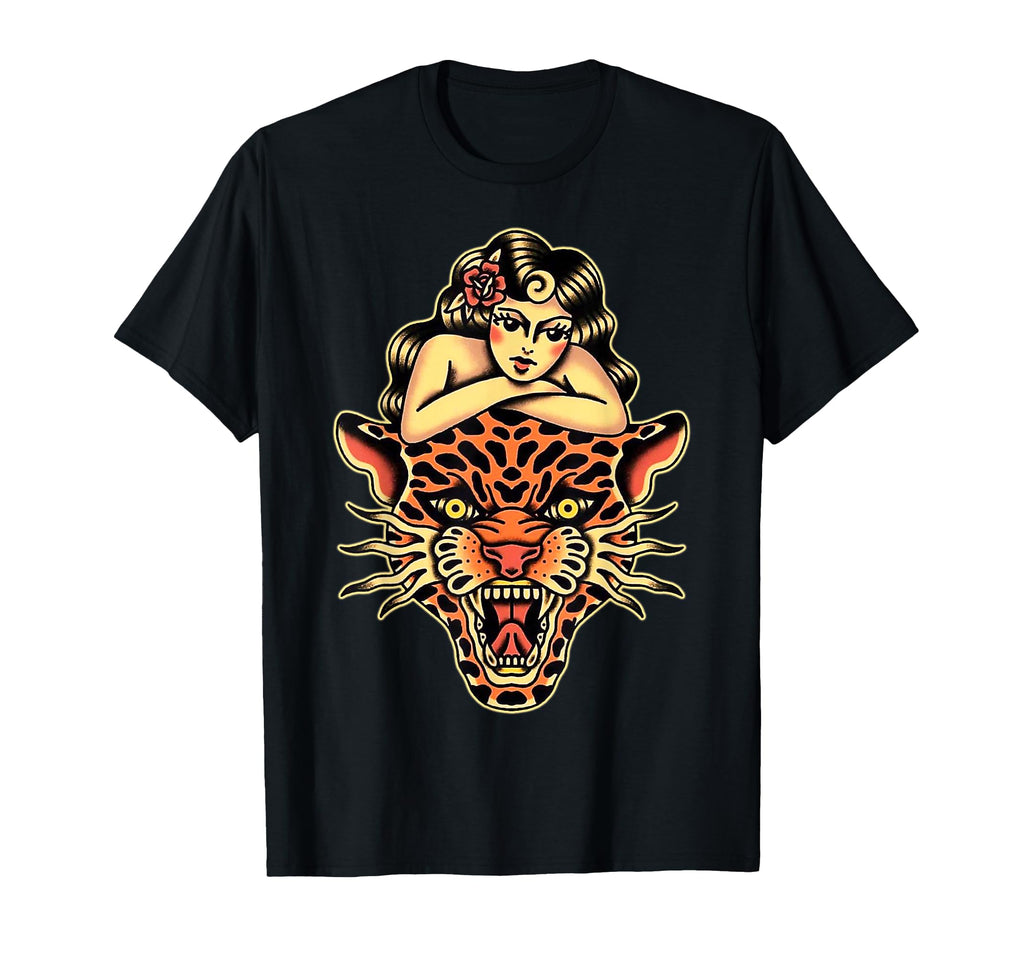Pin Up X Tiger Traditional Tattoo Flash T-Shirt - Graphic Print for Adults - T-Shirt, Sweatshirt, Hoodie