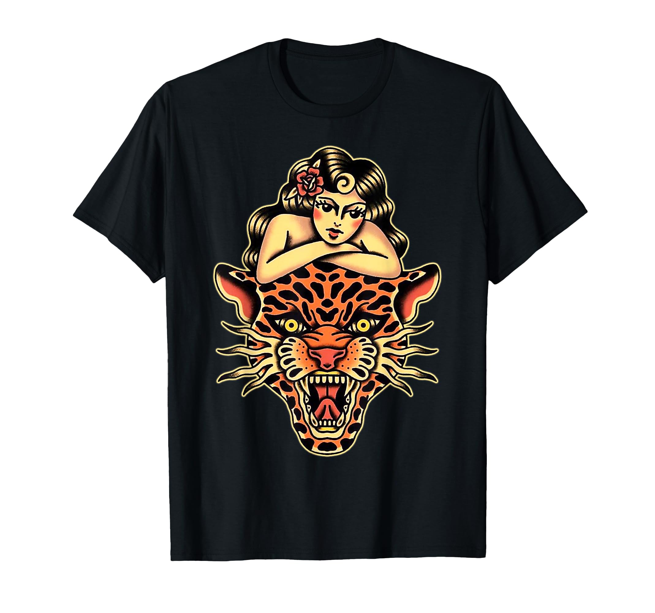 Pin Up X Tiger Traditional Tattoo Flash T-Shirt - Graphic Print for Adults - T-Shirt, Sweatshirt, Hoodie