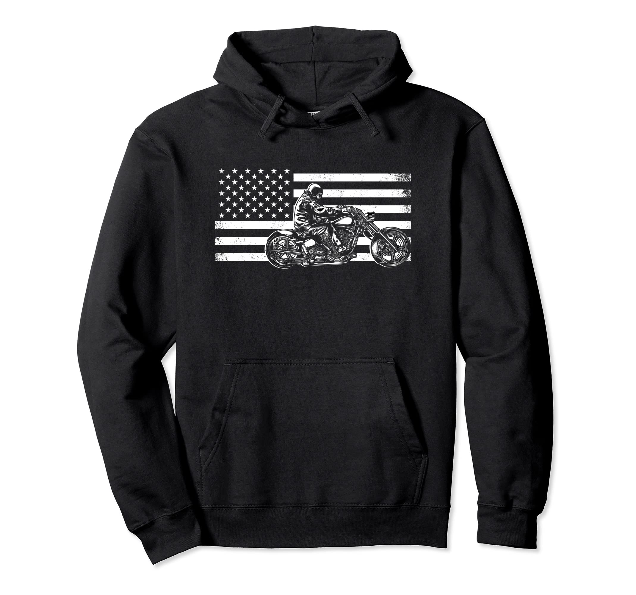 Patriotic Motorcycle American Us Flag Hoodie - Novelty Apparel for Adults - T-Shirt, Sweatshirt, Hoodie
