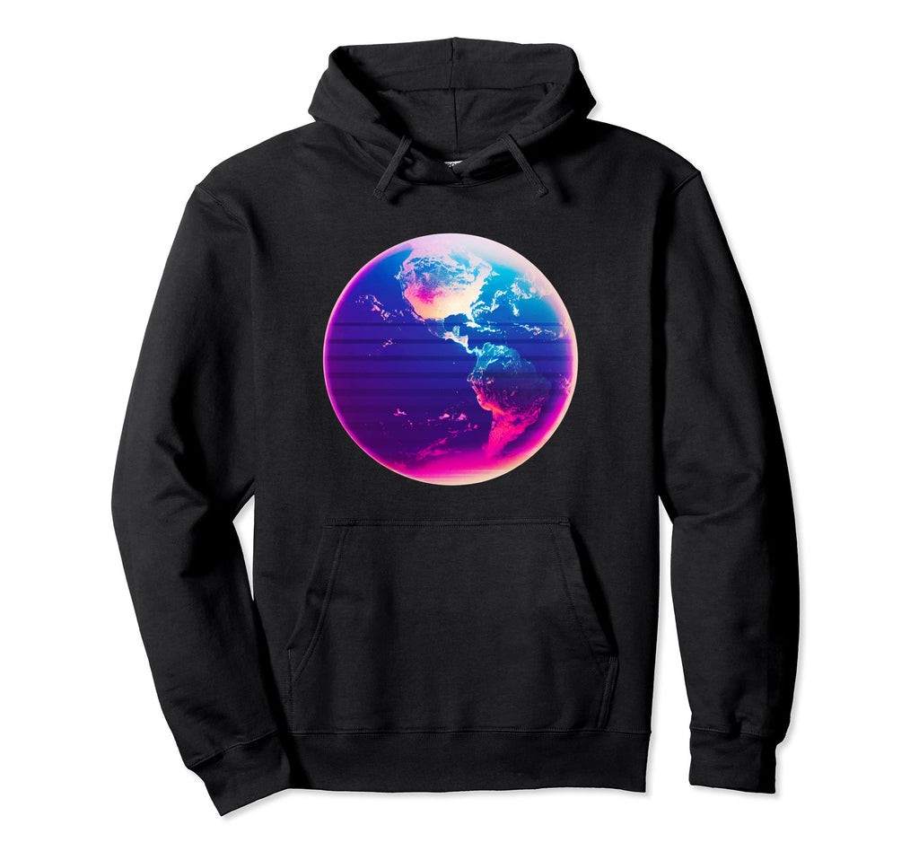 Earth Synthwave Aesthetic 80S Hoodie - Fun Novelty Design Men Women - T-Shirt, Sweatshirt, Hoodie