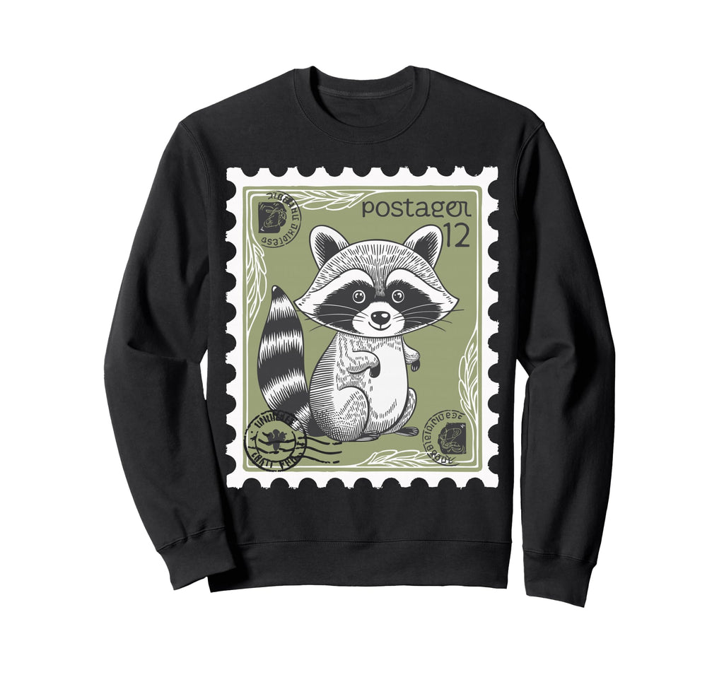 Raccoon Postage Stamp Animal Sweatshirt - Trendy Graphic for Adults - T-Shirt, Sweatshirt, Hoodie