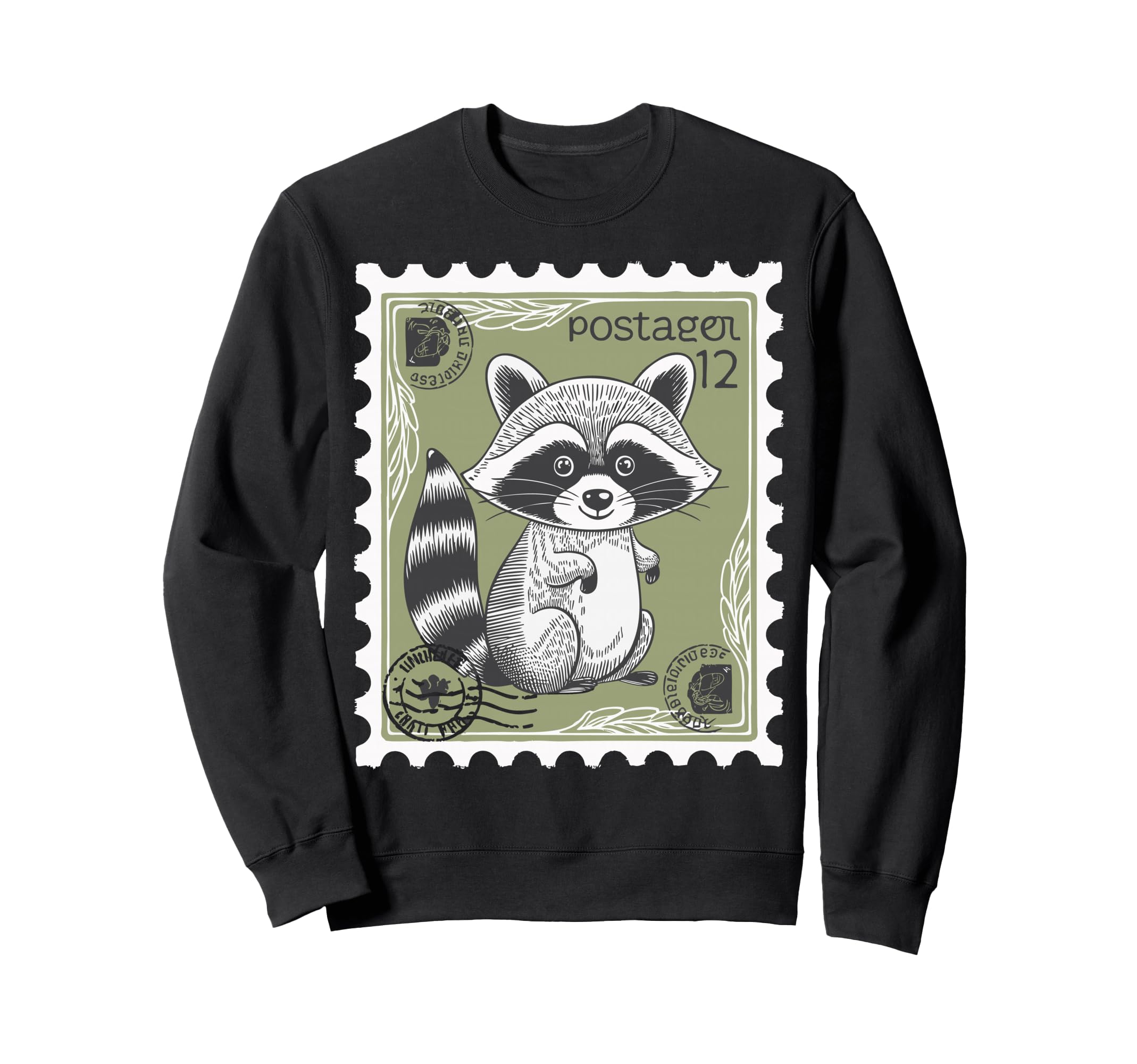 Raccoon Postage Stamp Animal Sweatshirt - Trendy Graphic for Adults - T-Shirt, Sweatshirt, Hoodie