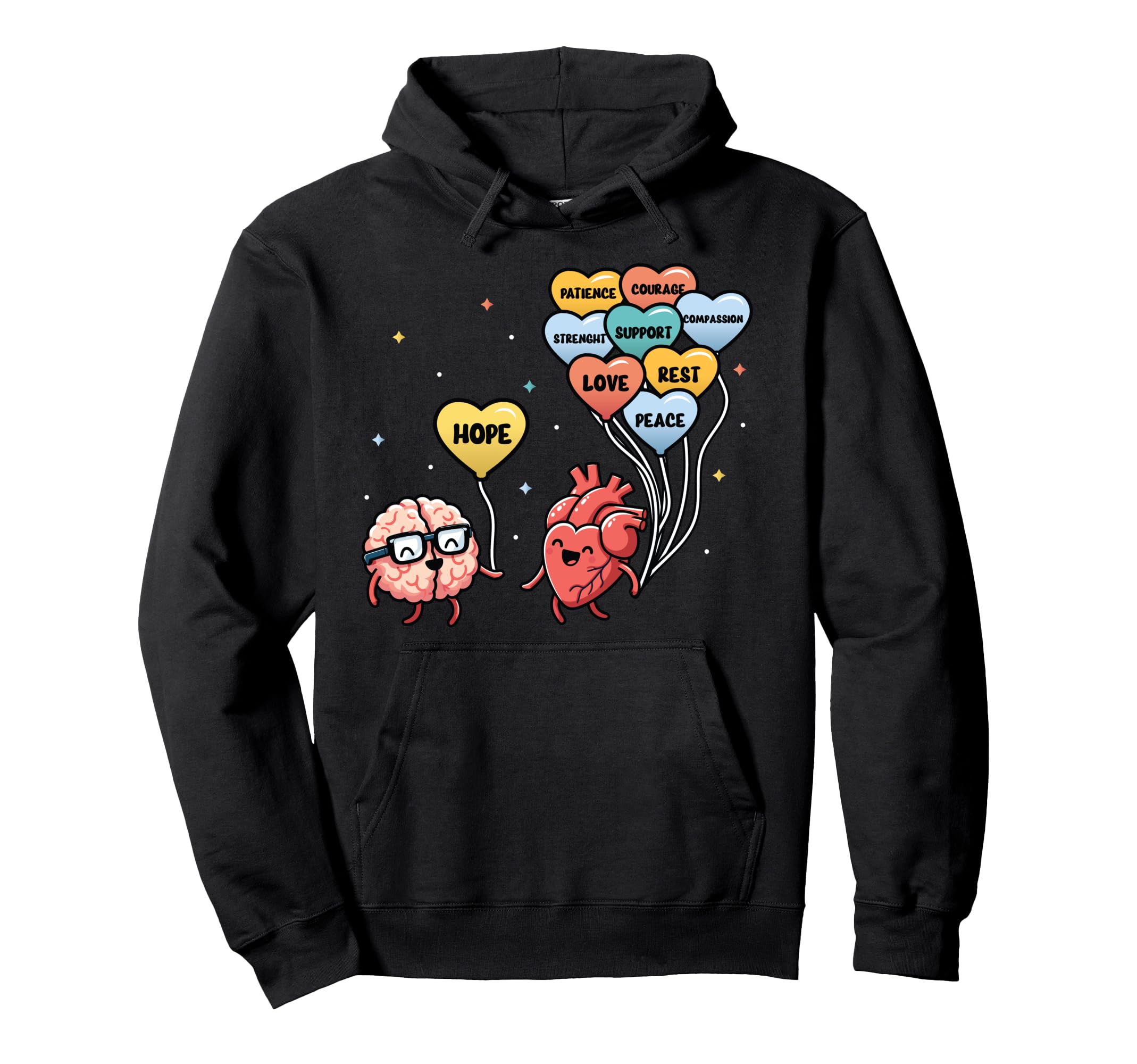 Mental Health Heart Needs And Brain Hoodie - Fun Novelty Design Unisex - T-Shirt, Sweatshirt, Hoodie