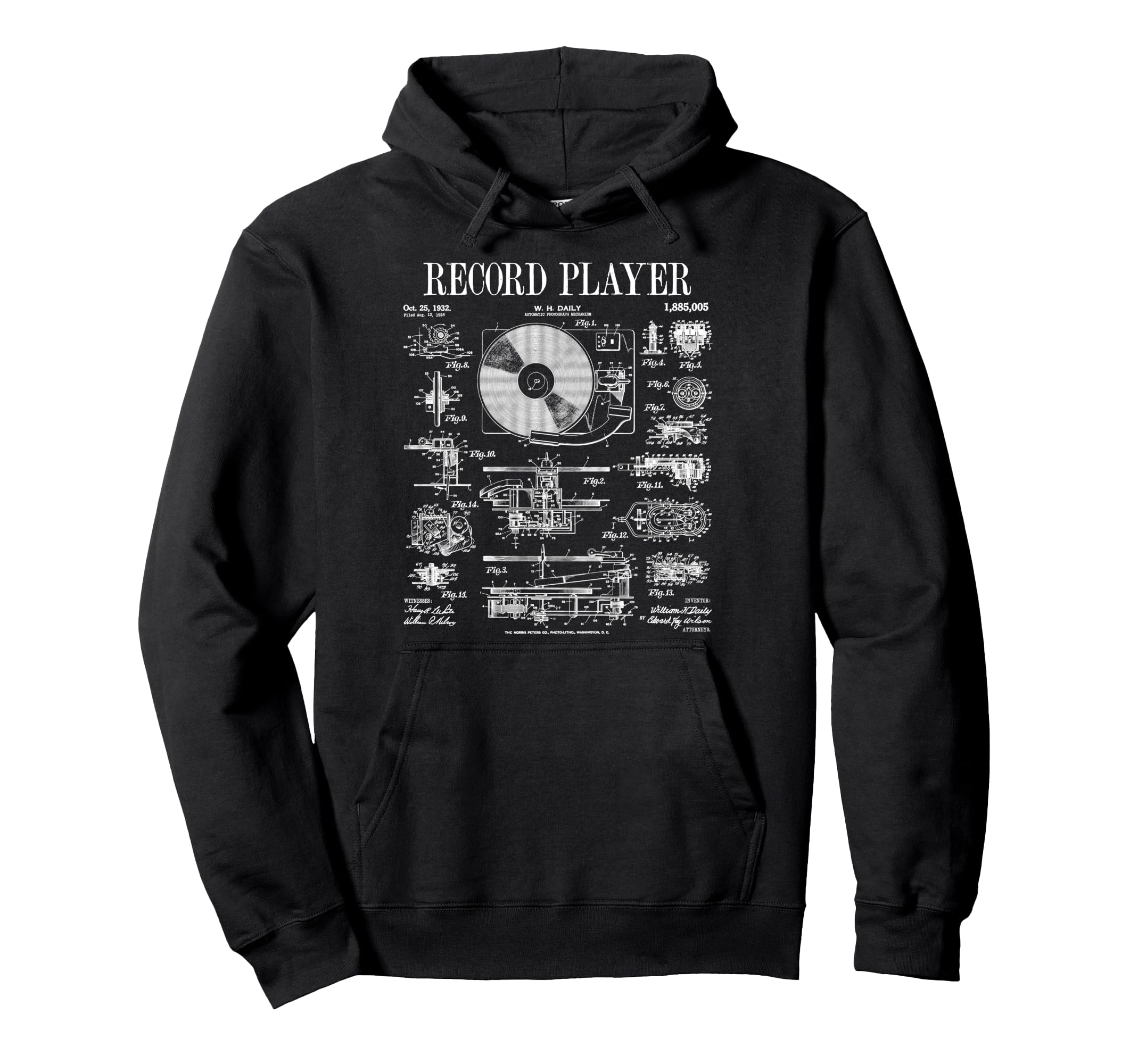 Vinyl Record Player Patent Dj Turntable Hoodie - Unique Graphic Men Women - T-Shirt, Sweatshirt, Hoodie