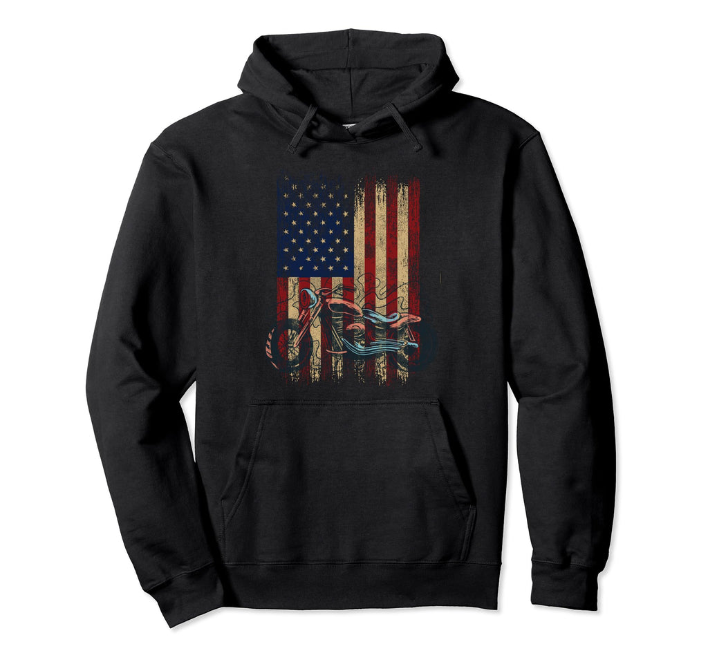Patriotic Usa American Flag Biker Hoodie - Aesthetic Graphic Men Women - T-Shirt, Sweatshirt, Hoodie