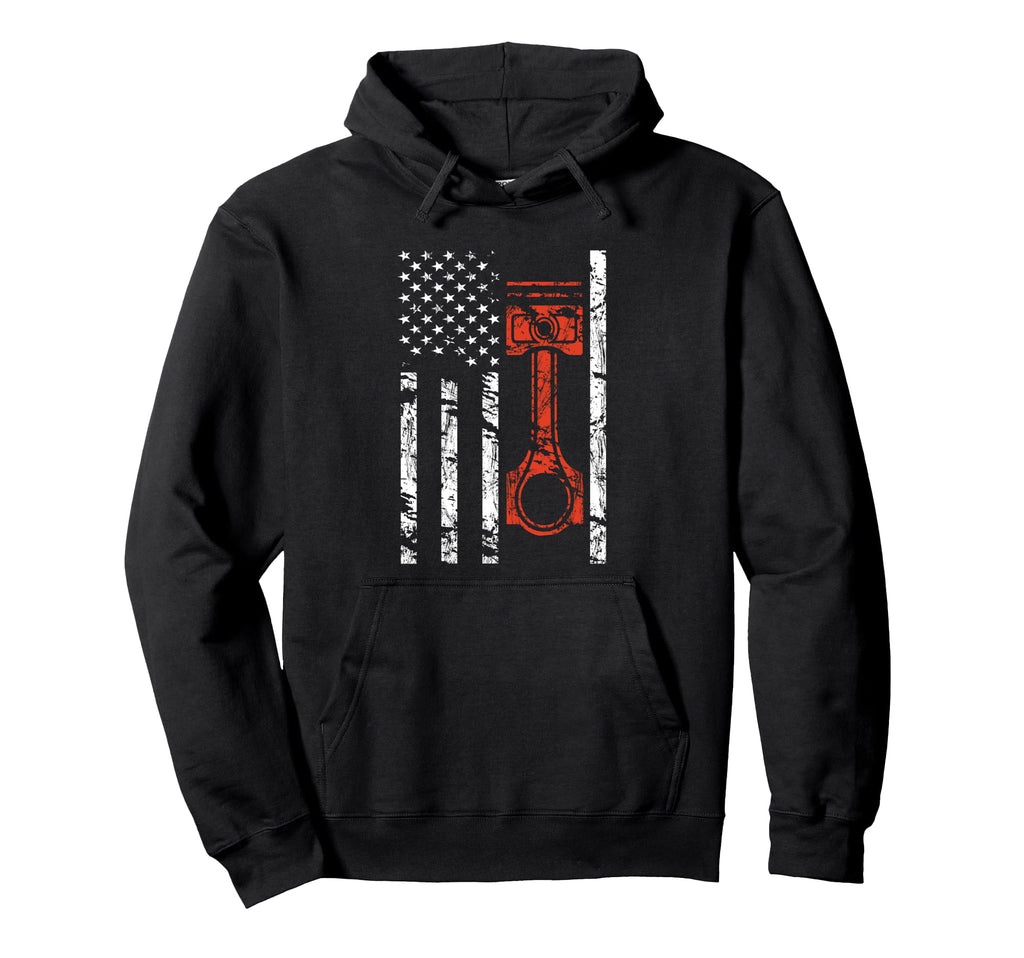 American Flag And Piston Muscle Hoodie - Casual Everyday Wear for Adults - T-Shirt, Sweatshirt, Hoodie