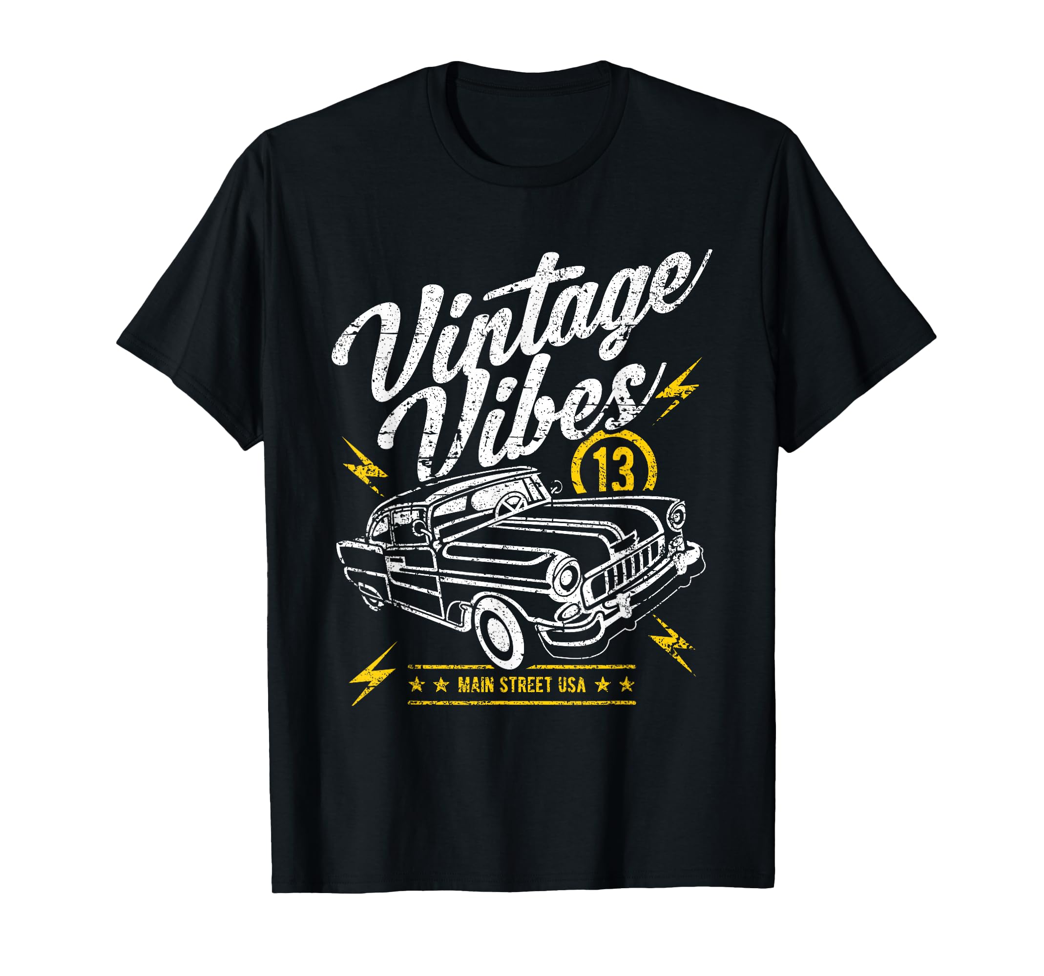 Vibes Main Street Usa Car Distressed T-Shirt - Novelty Apparel for Adults - T-Shirt, Sweatshirt, Hoodie