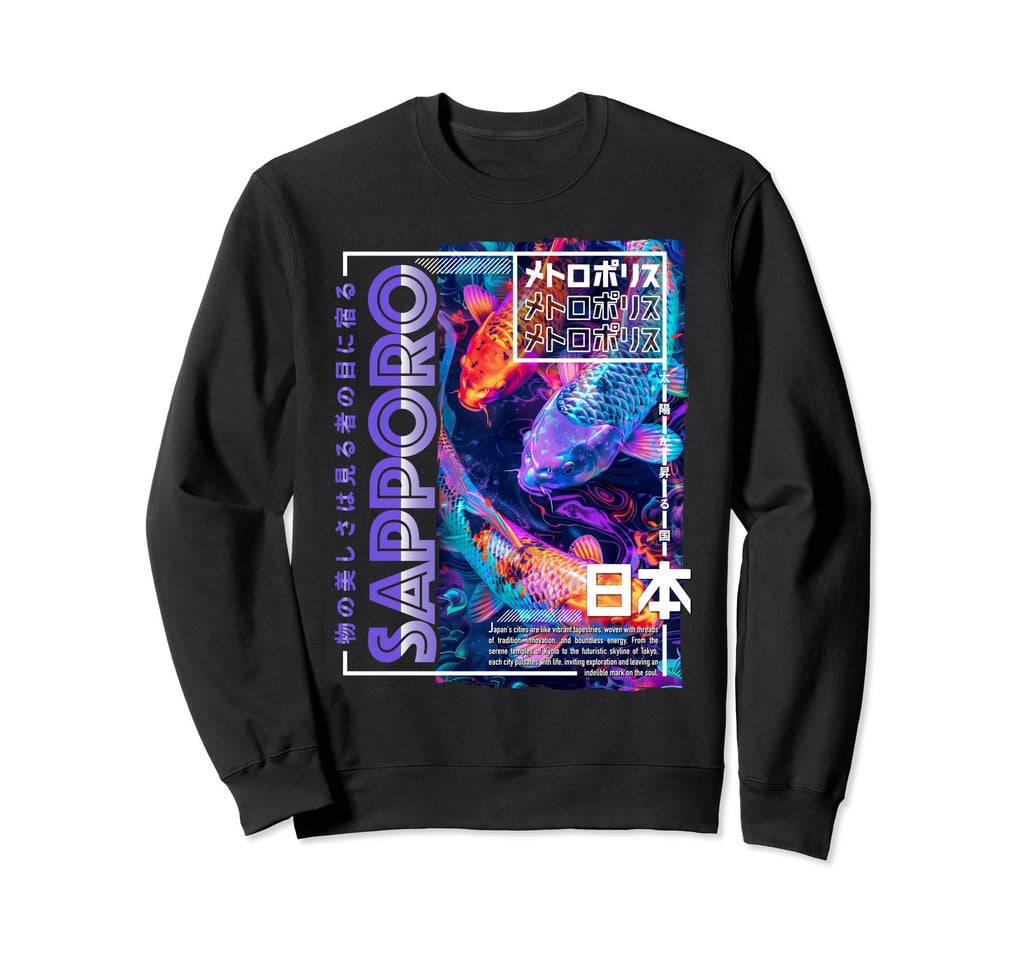 Sapporo City 80S Synthwave Koi Carp Sweatshirt - Unique Graphic for Adults - T-Shirt, Sweatshirt, Hoodie