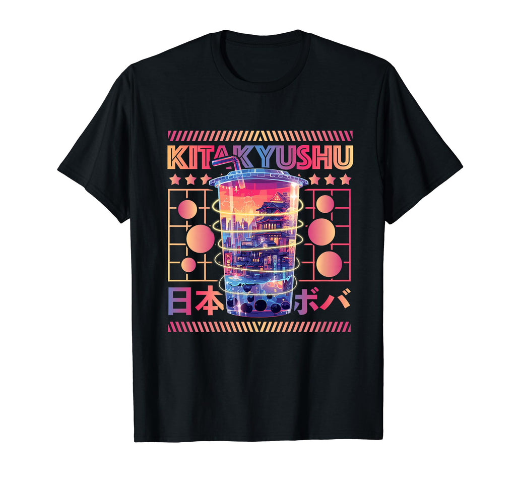 Kitakyushu City 80S Synthwave Boba T-Shirt - Streetwear Style Men Women - T-Shirt, Sweatshirt, Hoodie