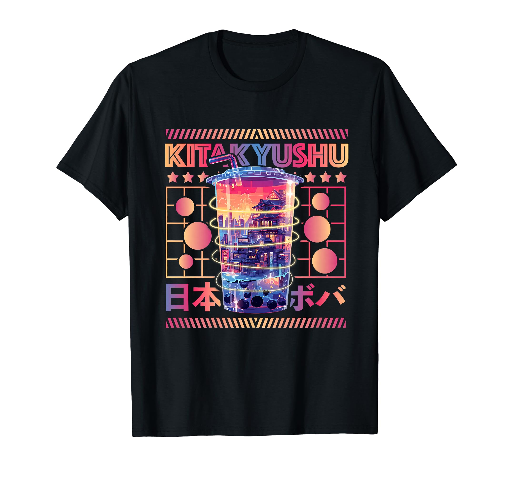 Kitakyushu City 80S Synthwave Boba T-Shirt - Streetwear Style Men Women - T-Shirt, Sweatshirt, Hoodie