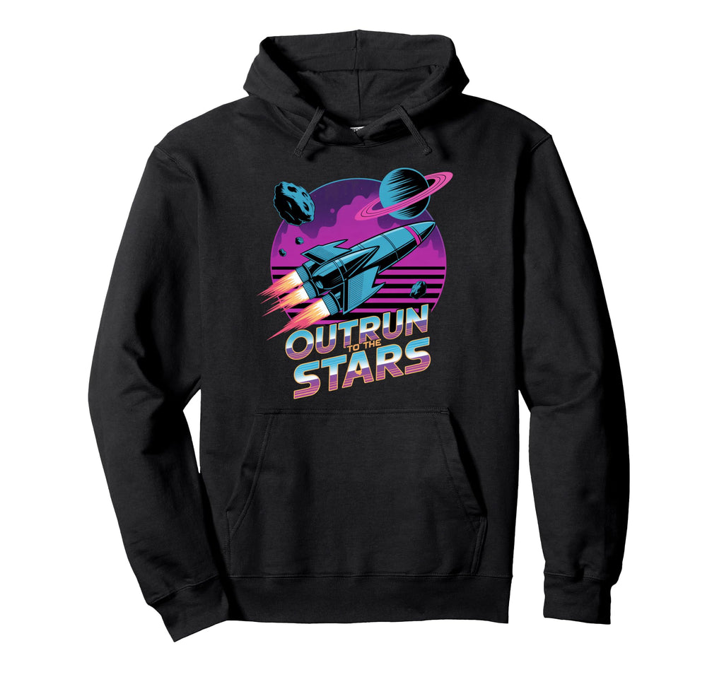 Outrun To Stars Space Rocket Vaporwave Hoodie - Minimalist Print for Adults - T-Shirt, Sweatshirt, Hoodie