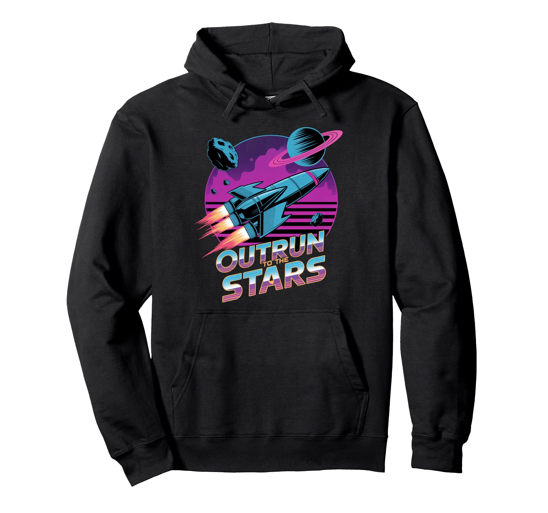 Outrun To Stars Space Rocket Vaporwave Hoodie - Minimalist Print for Adults - T-Shirt, Sweatshirt, Hoodie