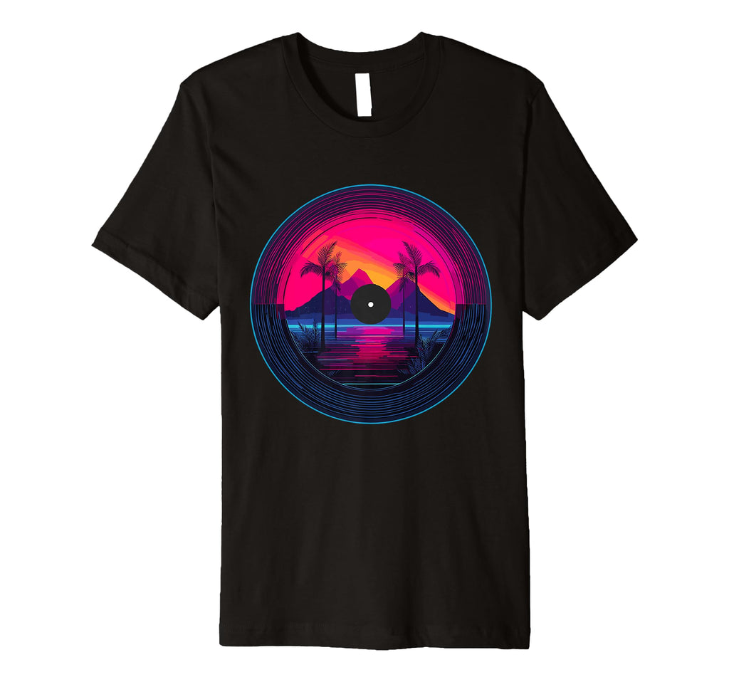 Palm Tree Vinyl Record Vaporwave Music T-Shirt - Trendy Graphic Unisex - T-Shirt, Sweatshirt, Hoodie