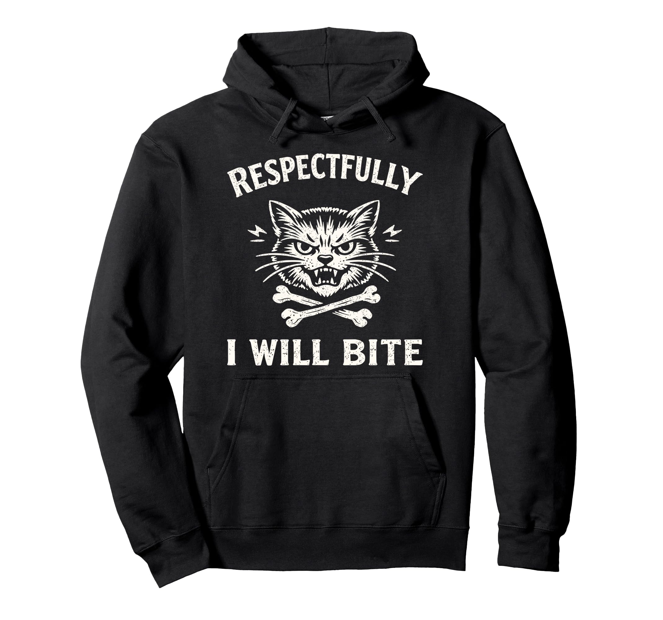 Respectfully I Will Bite Cat Hoodie - Novelty Apparel Unisex - T-Shirt, Sweatshirt, Hoodie
