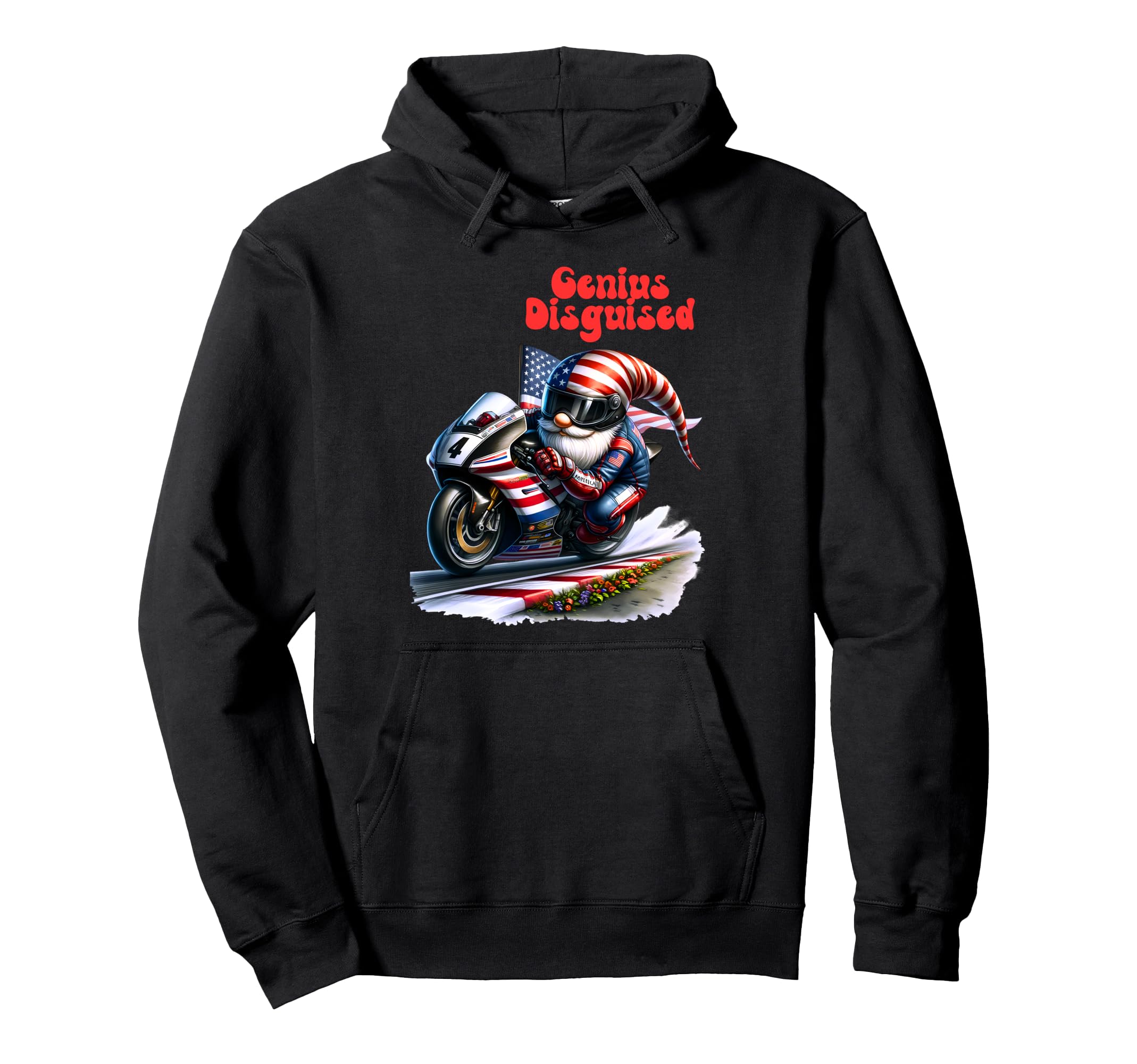 American Patriotic Biker Gnomes Hoodie - Fun Novelty Design Unisex - T-Shirt, Sweatshirt, Hoodie