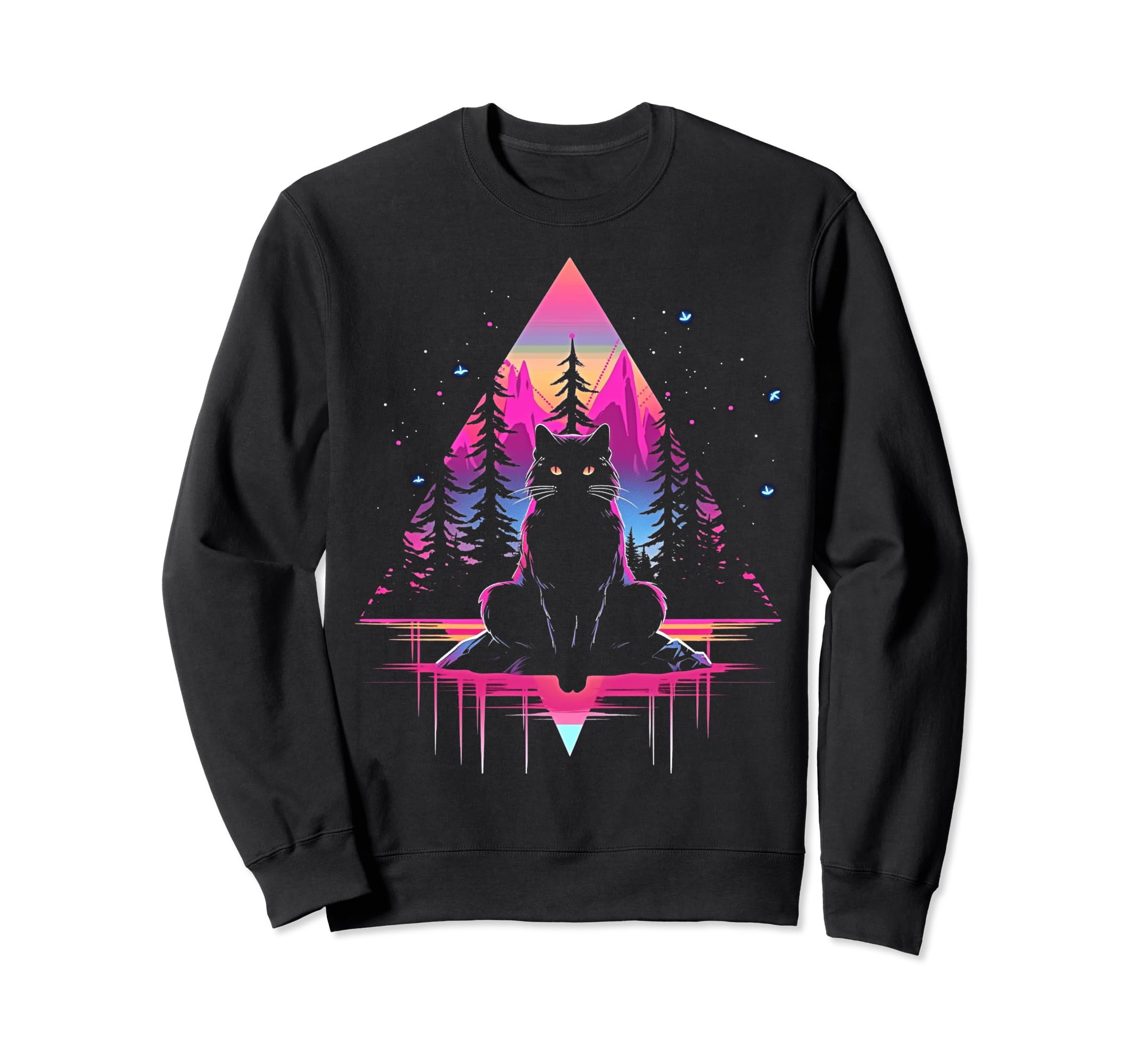 Synthwave Cat Samurai Mediation Sweatshirt - Graphic Print Unisex - T-Shirt, Sweatshirt, Hoodie