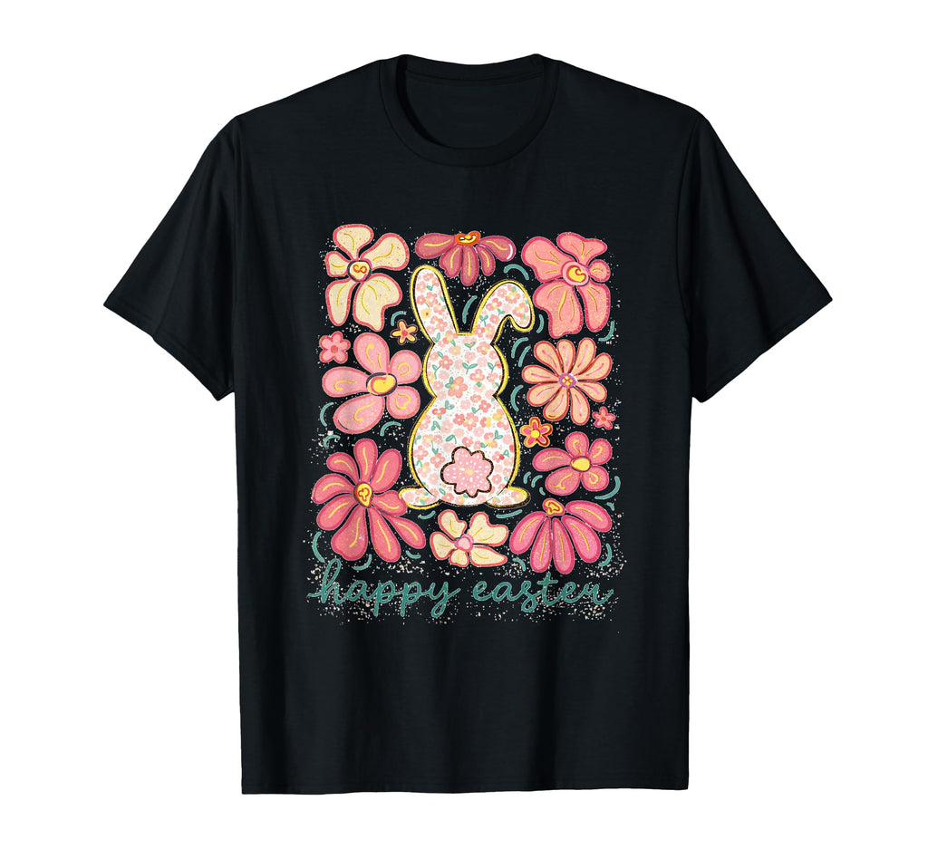 Happy Easter Floral Bunny Boho Spring T-Shirt - Unique Graphic for Adults - T-Shirt, Sweatshirt, Hoodie